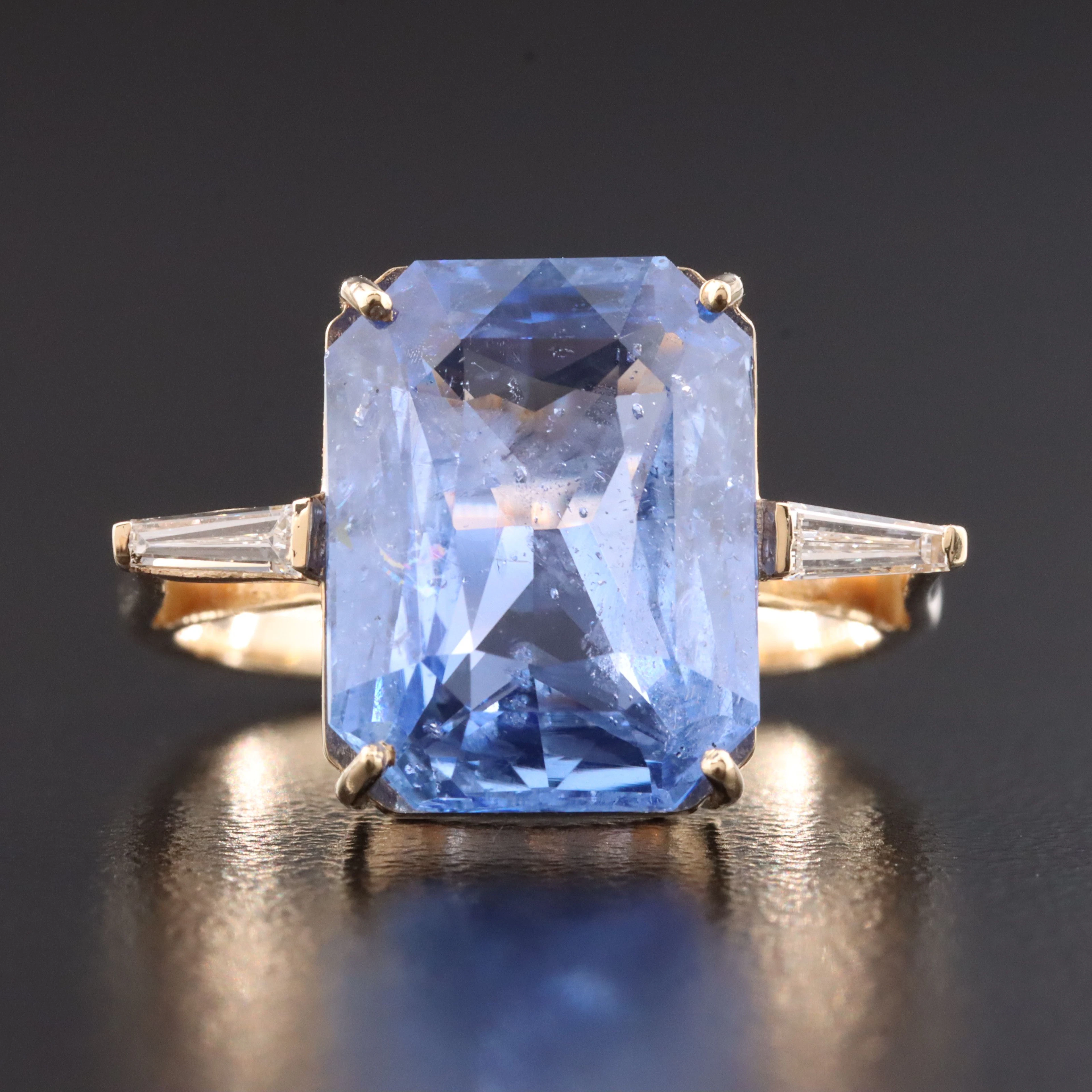 18K 7.71 CT Unheated Ceylon Sapphire and Diamond Ring with GIA Report