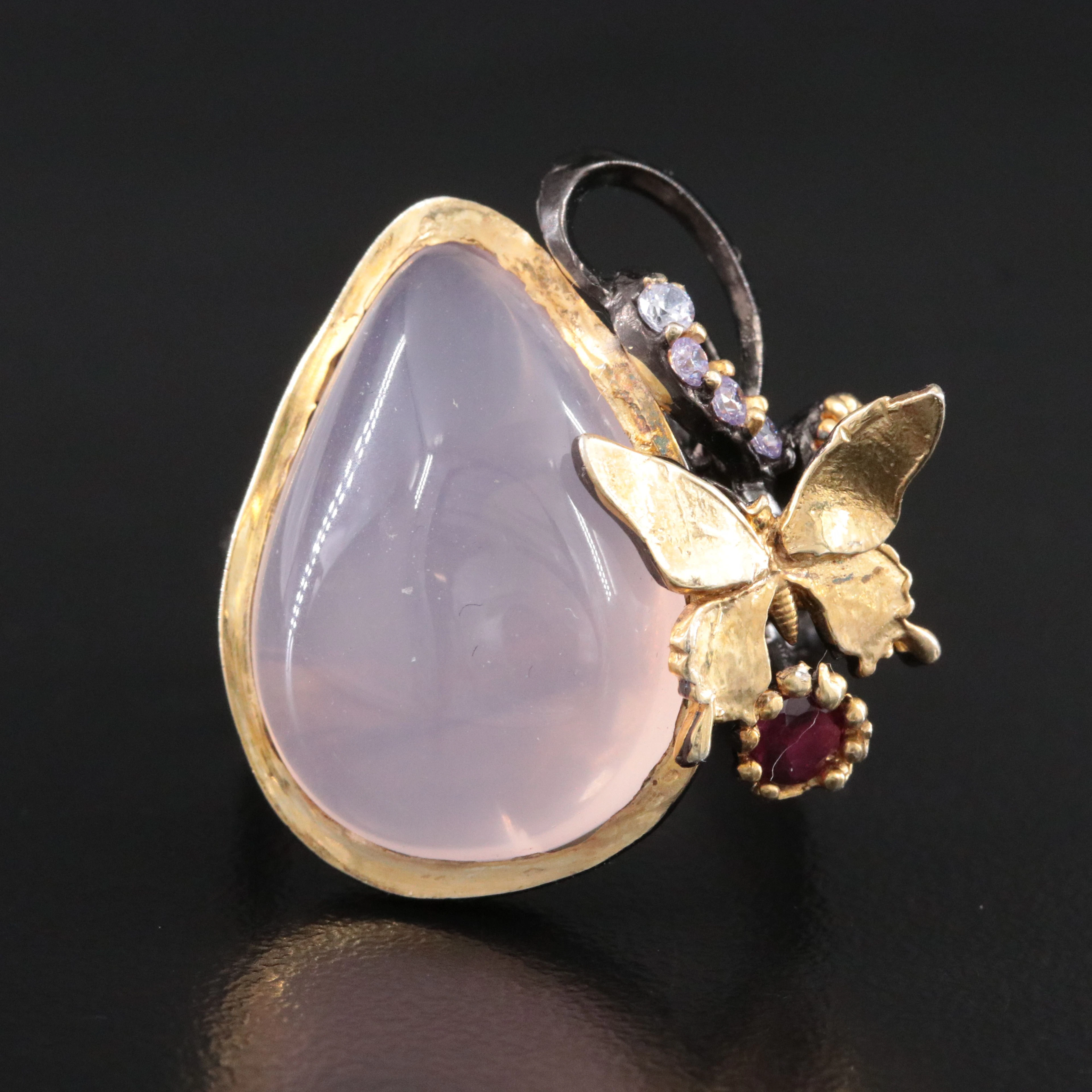 Sterling Rose Quartz, Garnet, and Tanzanite Butterfly Ring