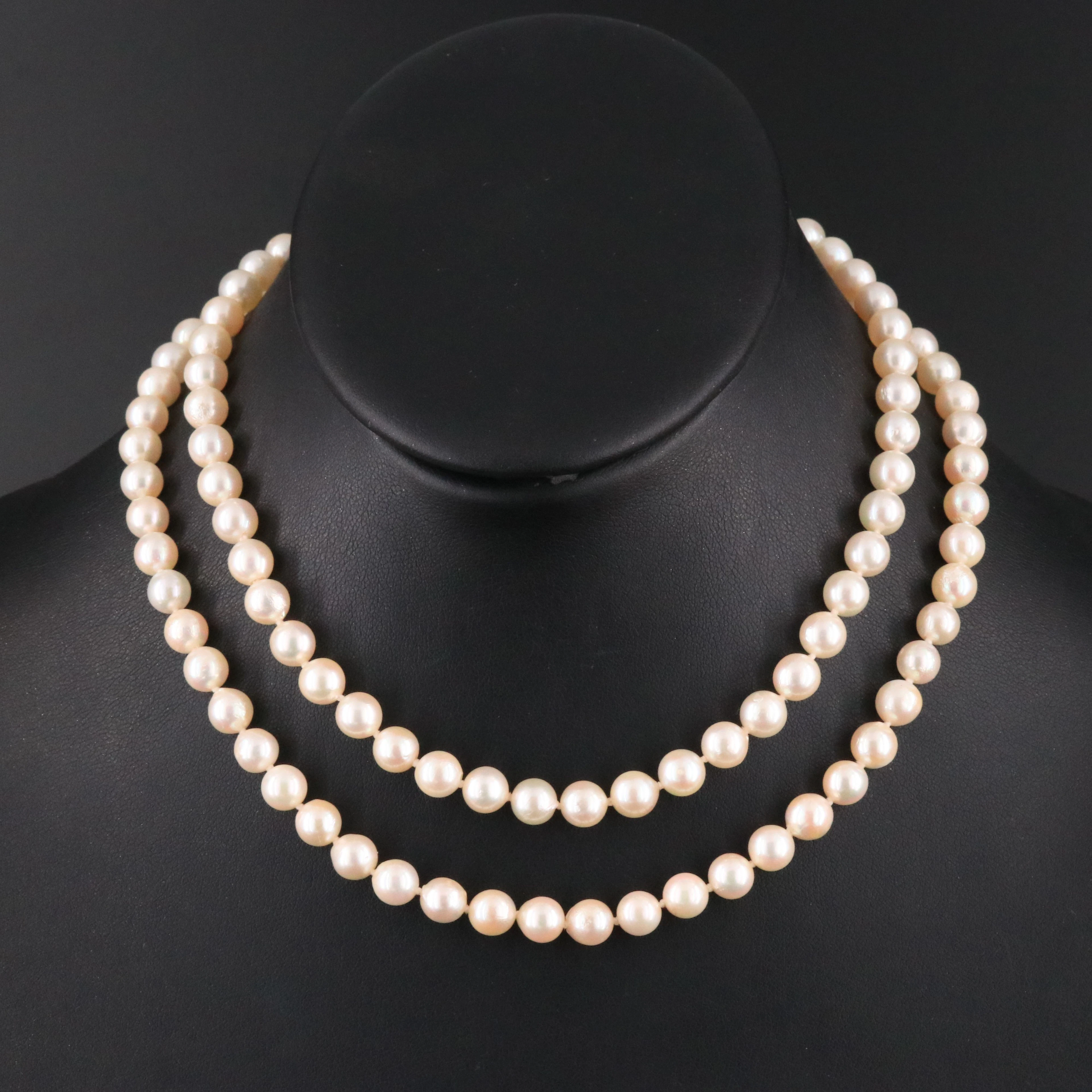 Opera Length Pearl Necklace with 14K Clasp