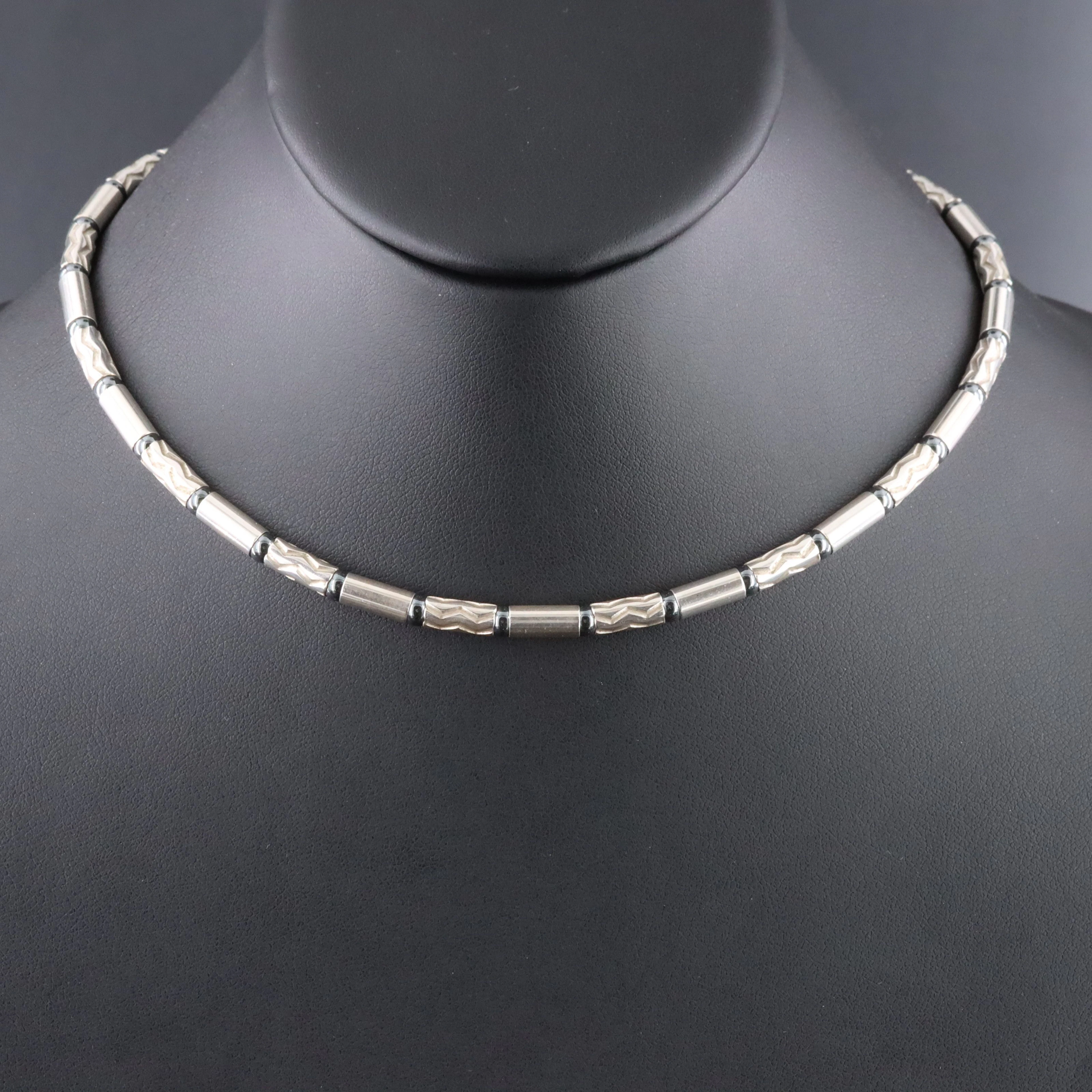 Tiffany & Co. Aztec Zig Zag Sterling and Hematite Necklace