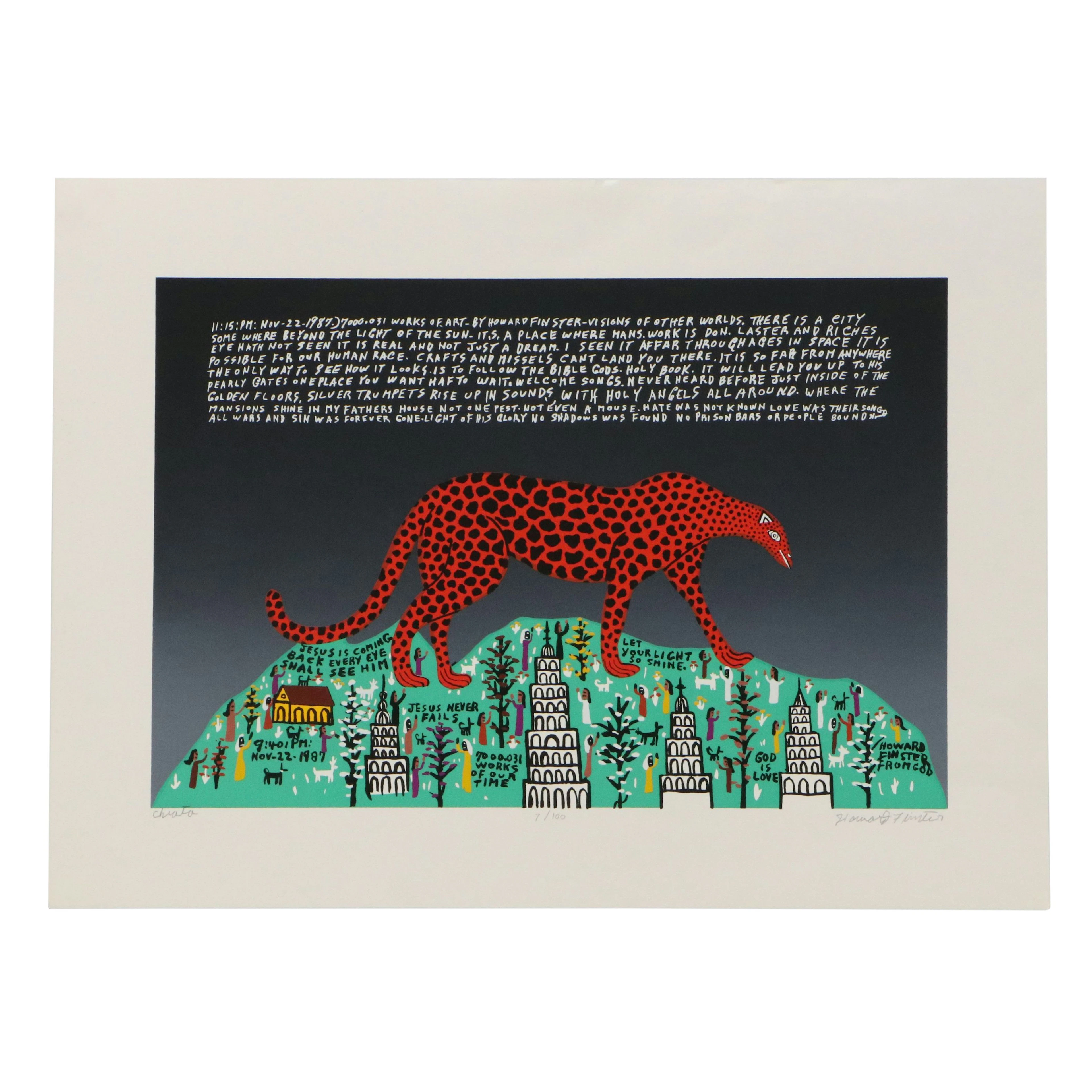 Howard Finster Outsider Art Serigraph "Cheata," Late 20th Century