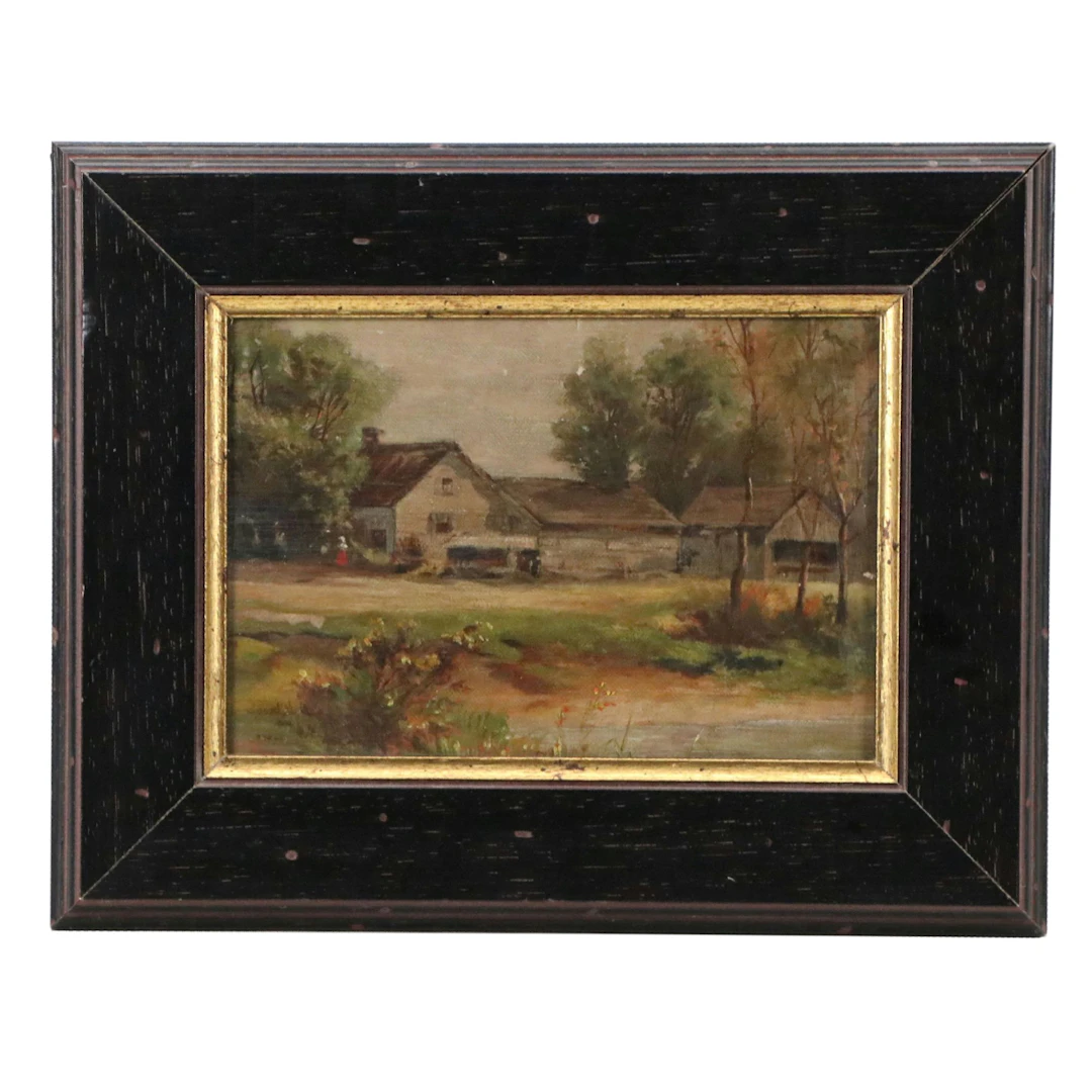Landscape Oil Painting with Farmhouse, 20th Century