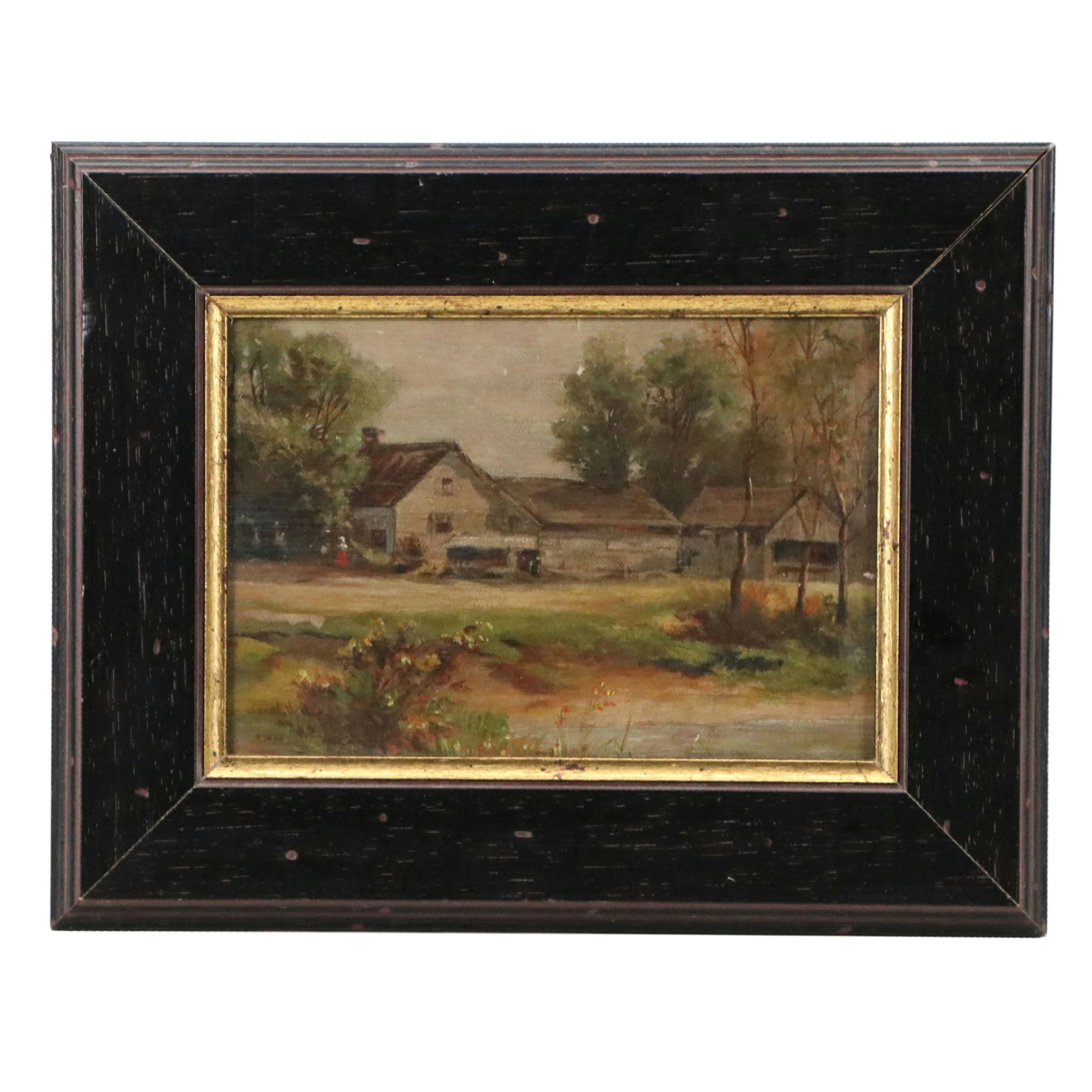 Landscape Oil Painting with Farmhouse, 20th Century