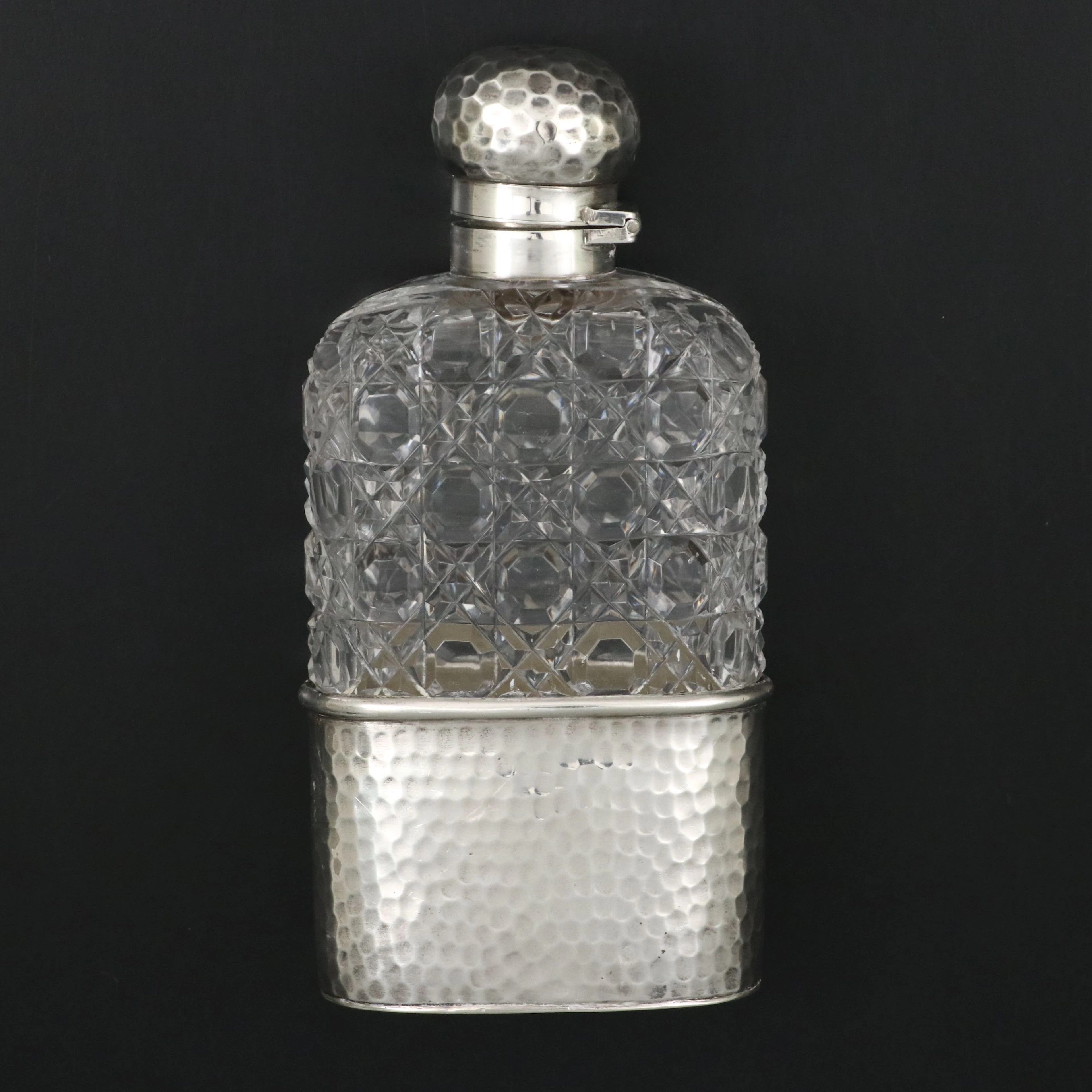 English Sterling Silver and Cut Crystal Flask, 1890s