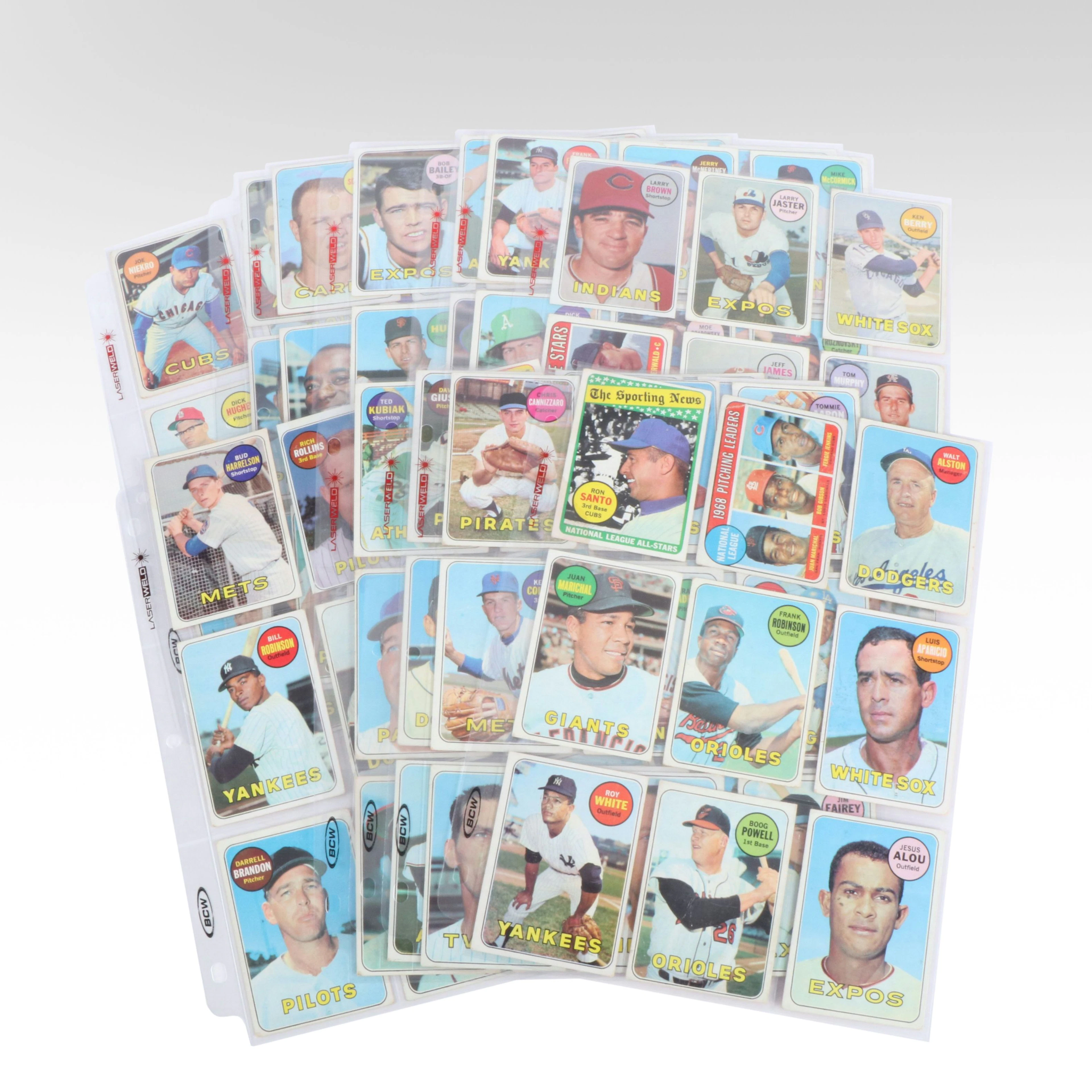 1969 Topps Baseball Cards with Frank Robinson, Luis Aparicio, and Juan Marichal
