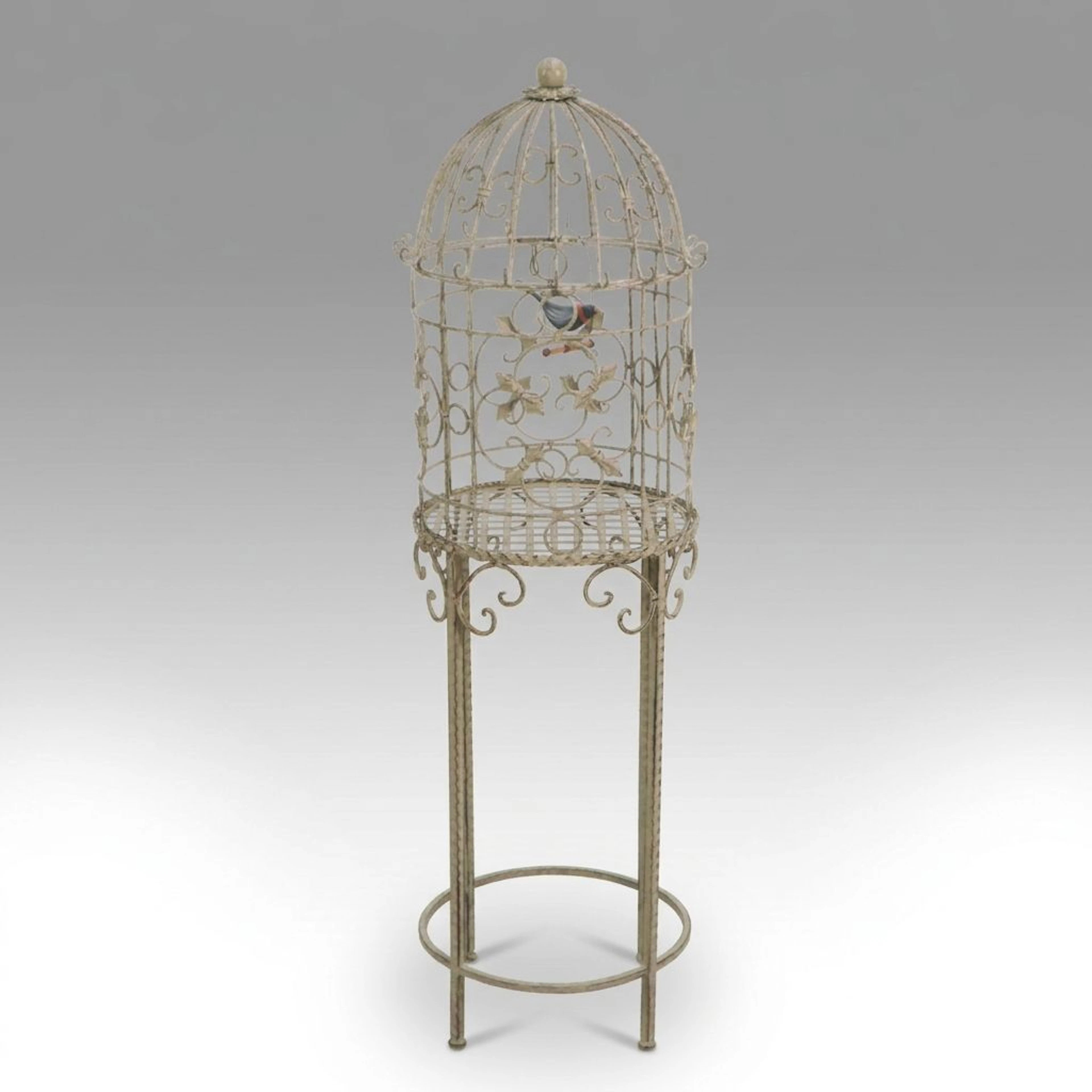 Scrolled Metal Work Birdcage with Stand, Vintage