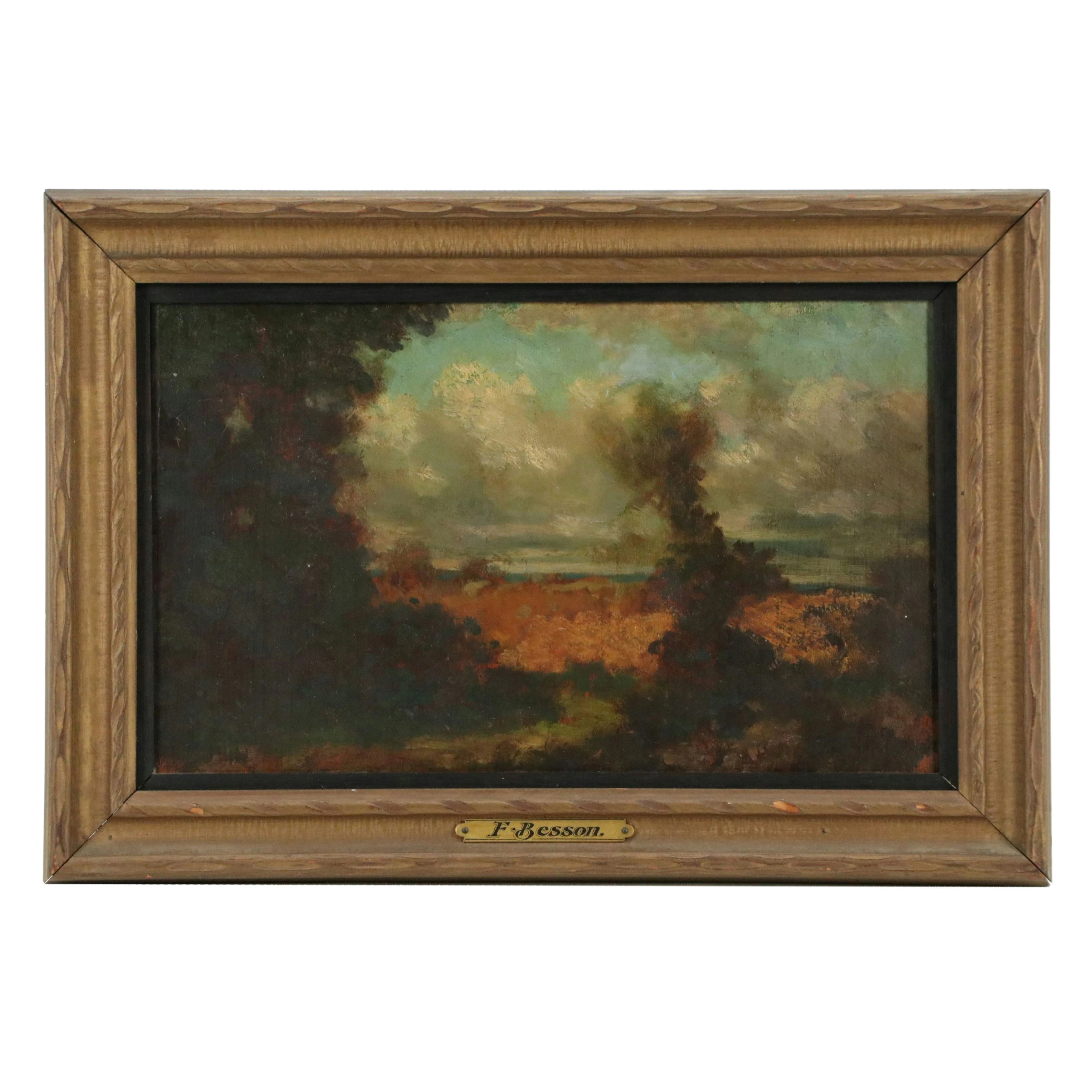 Antique Faustin Besson Barbizon School Landscape Oil Painting