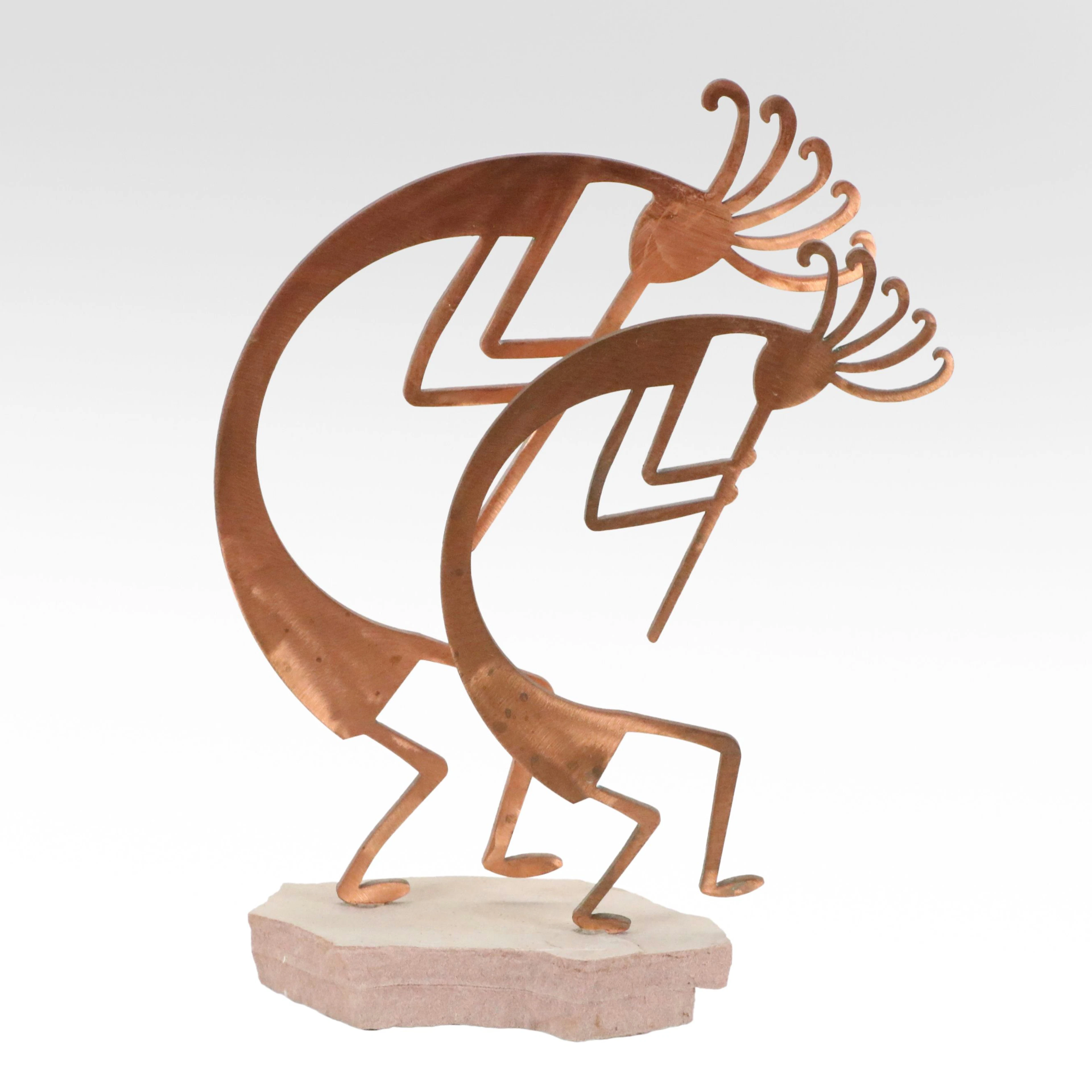 Debbie Bernstein Copper Kokopelli Figures on Siltstone, 1990s