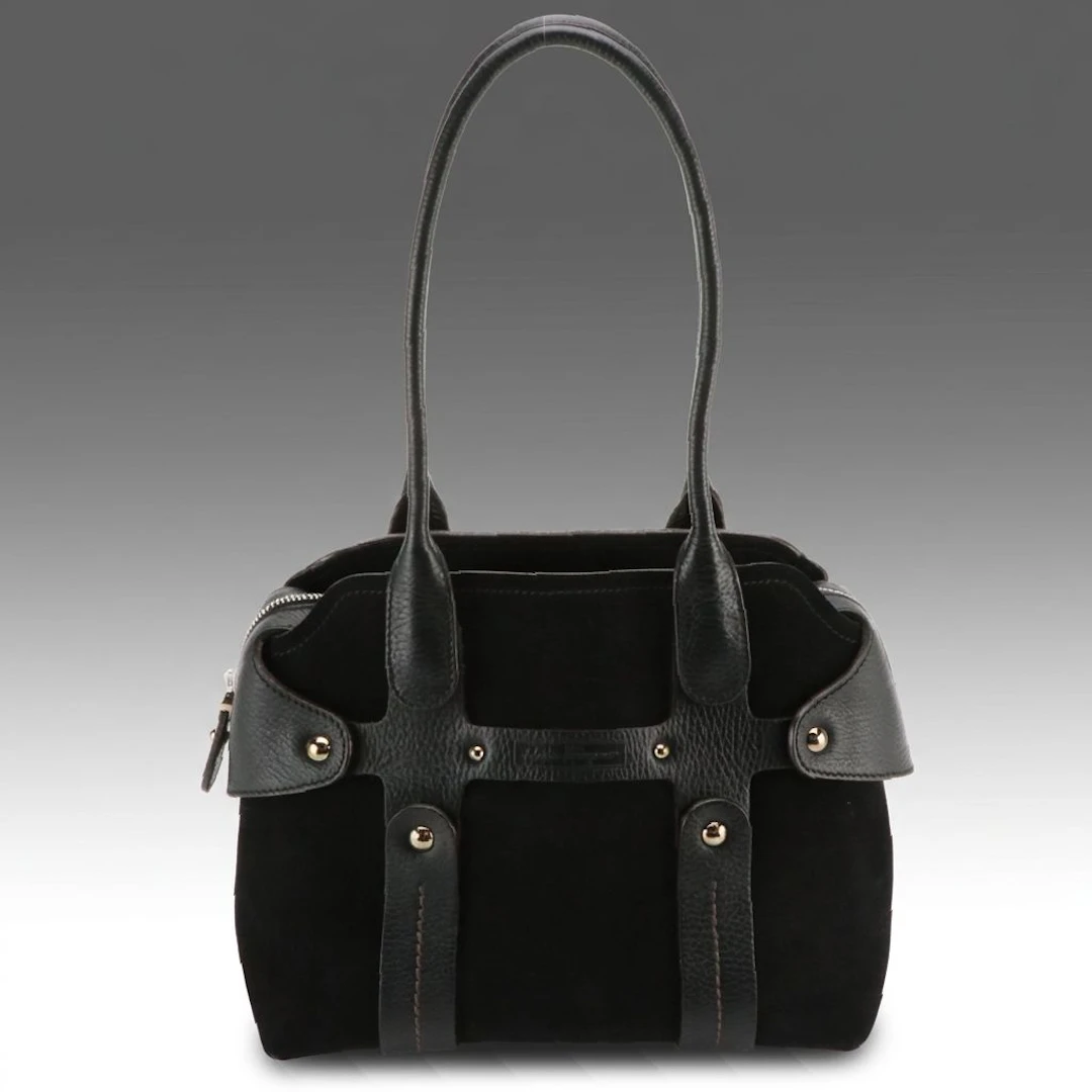 Salvatore Ferragamo Shoulder Bag in Black Suede with Leather Straps