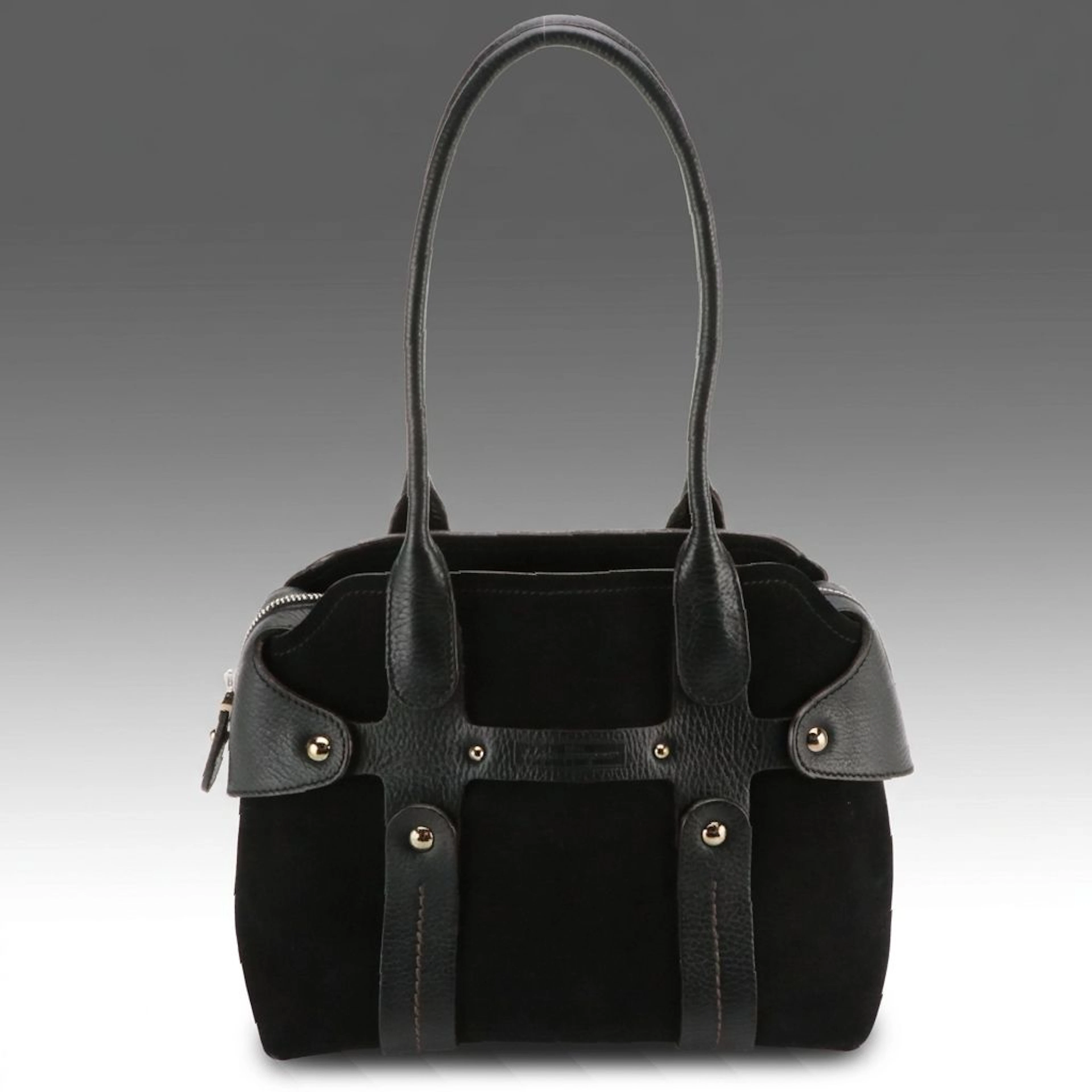 Salvatore Ferragamo Shoulder Bag in Black Suede with Leather Straps