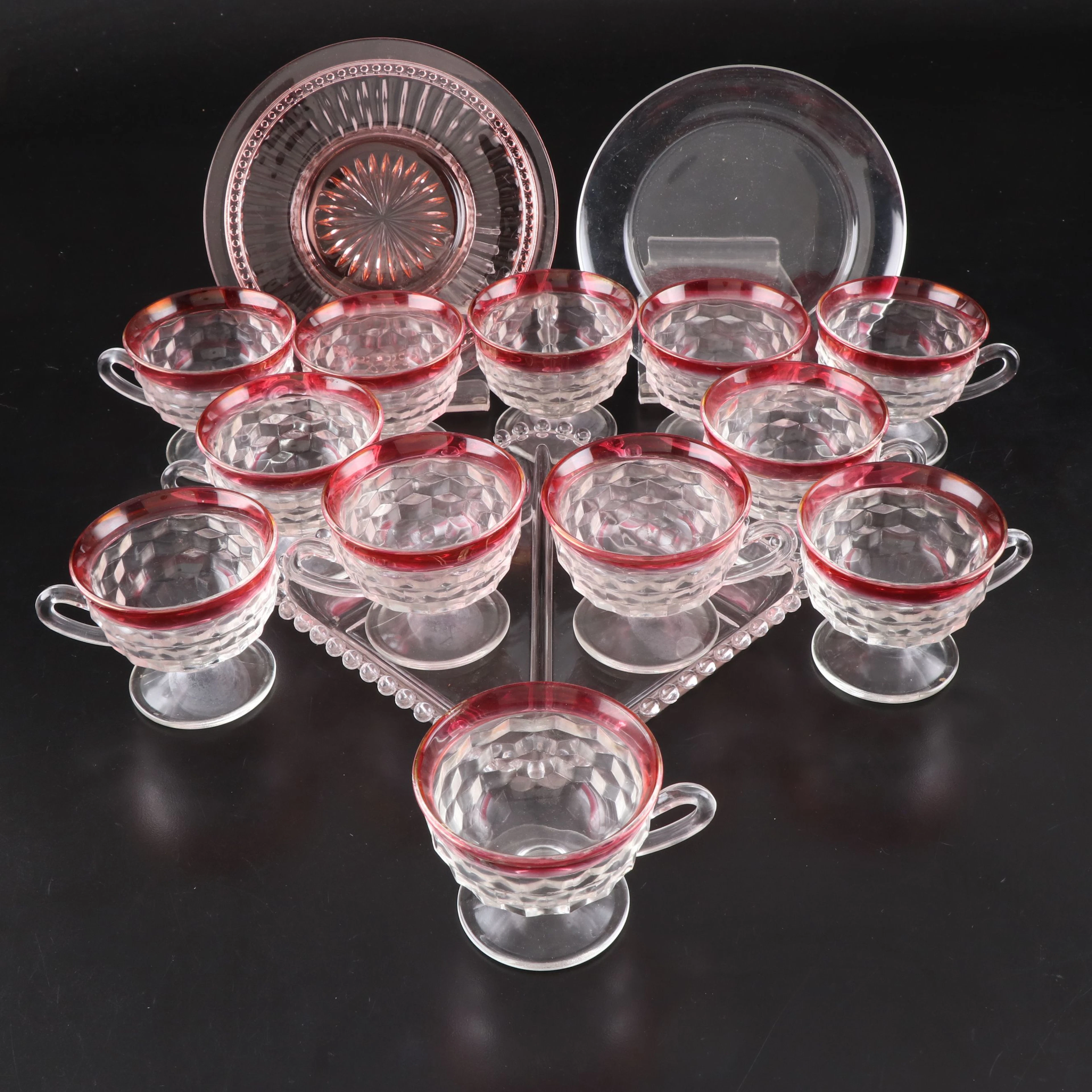 Imperial Glass "Candlewick" 2-Part Relish with Punch Cups and Plates