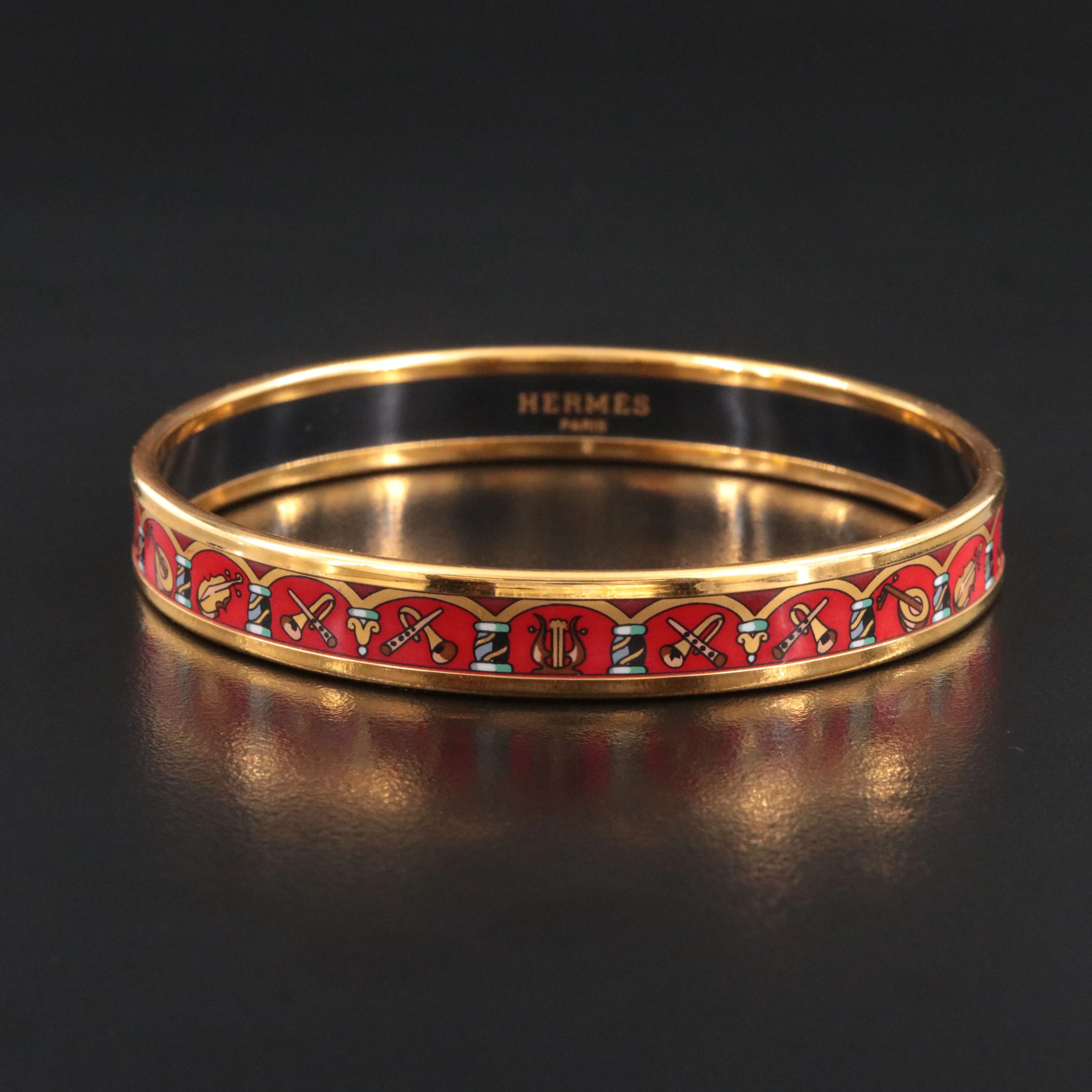 Hermès Musical Instruments Narrow Enamel Bangle