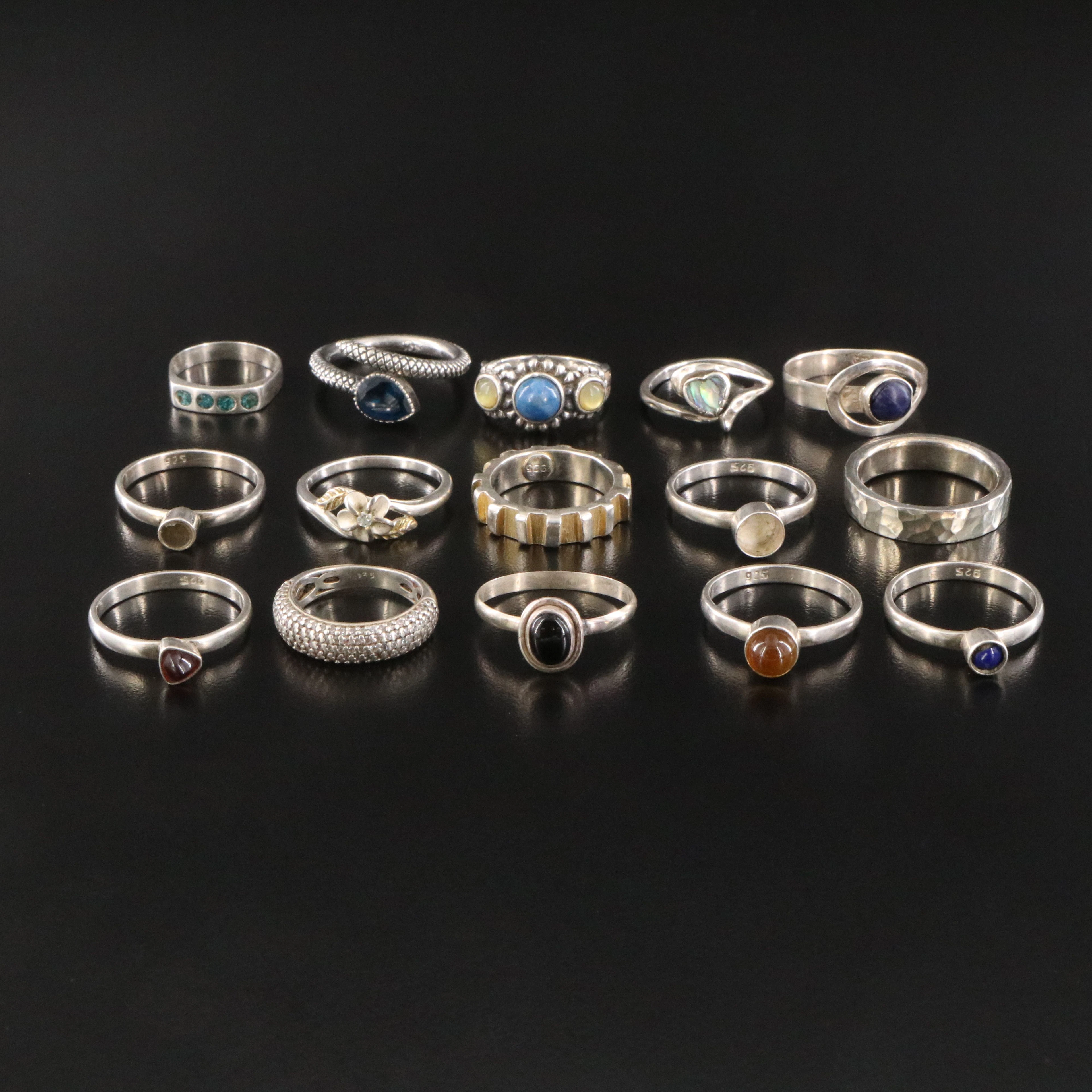 Sterling Rings Featuring Abalone, Lapis Lazuli and Garnet