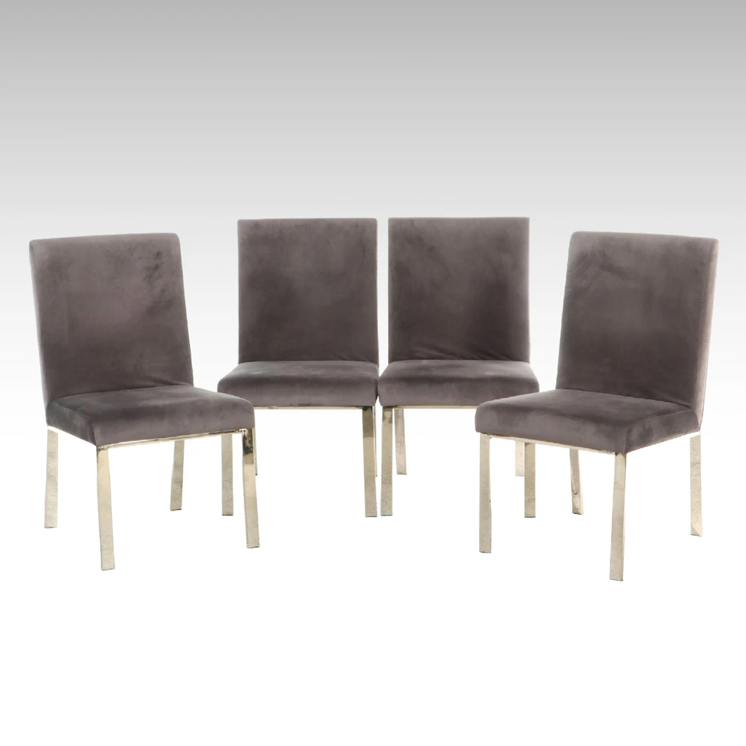 Set of Four VIG Furniture Grey Velvet and Polished Chrome Dining Chairs, 2019