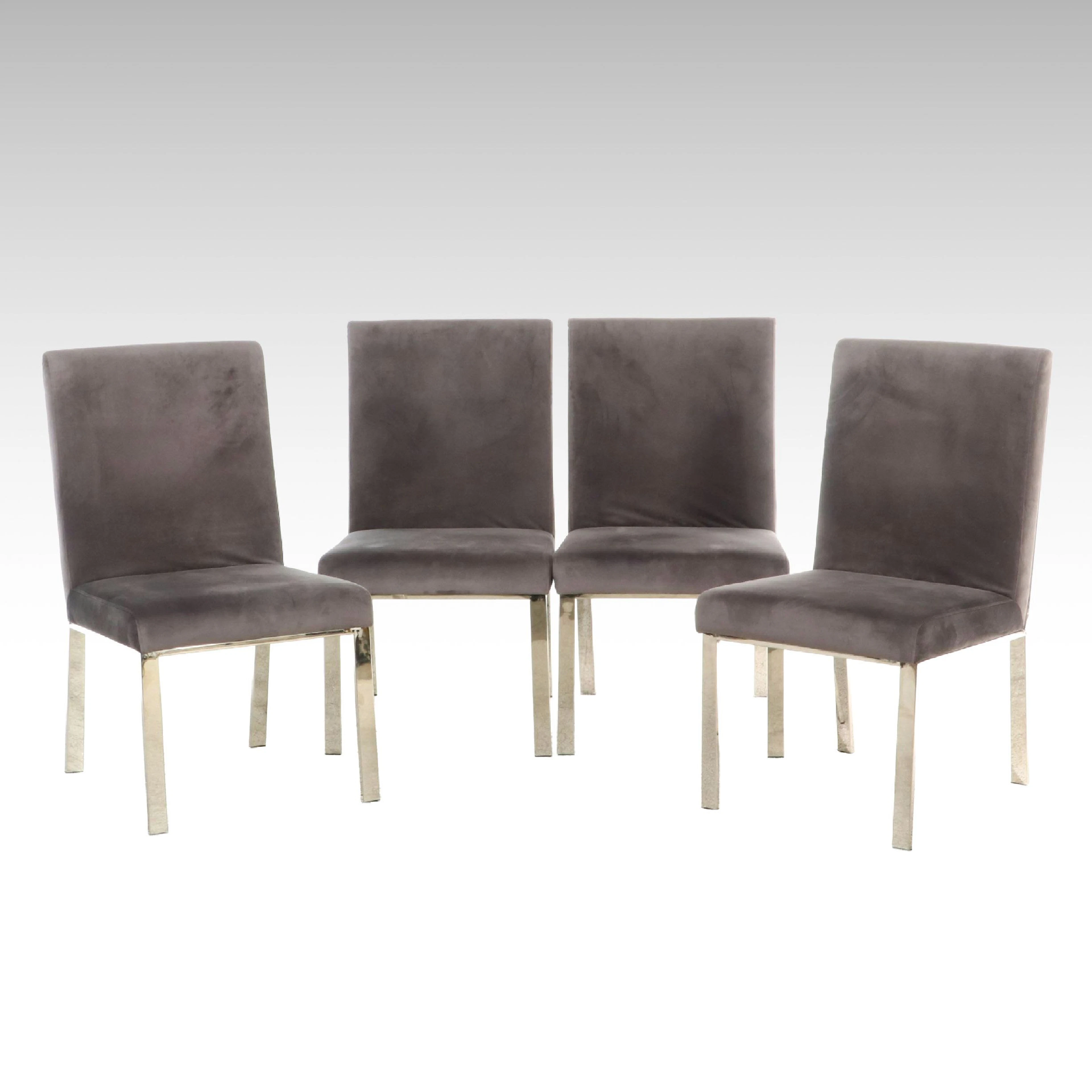 Set of Four VIG Furniture Grey Velvet and Polished Chrome Dining Chairs, 2019