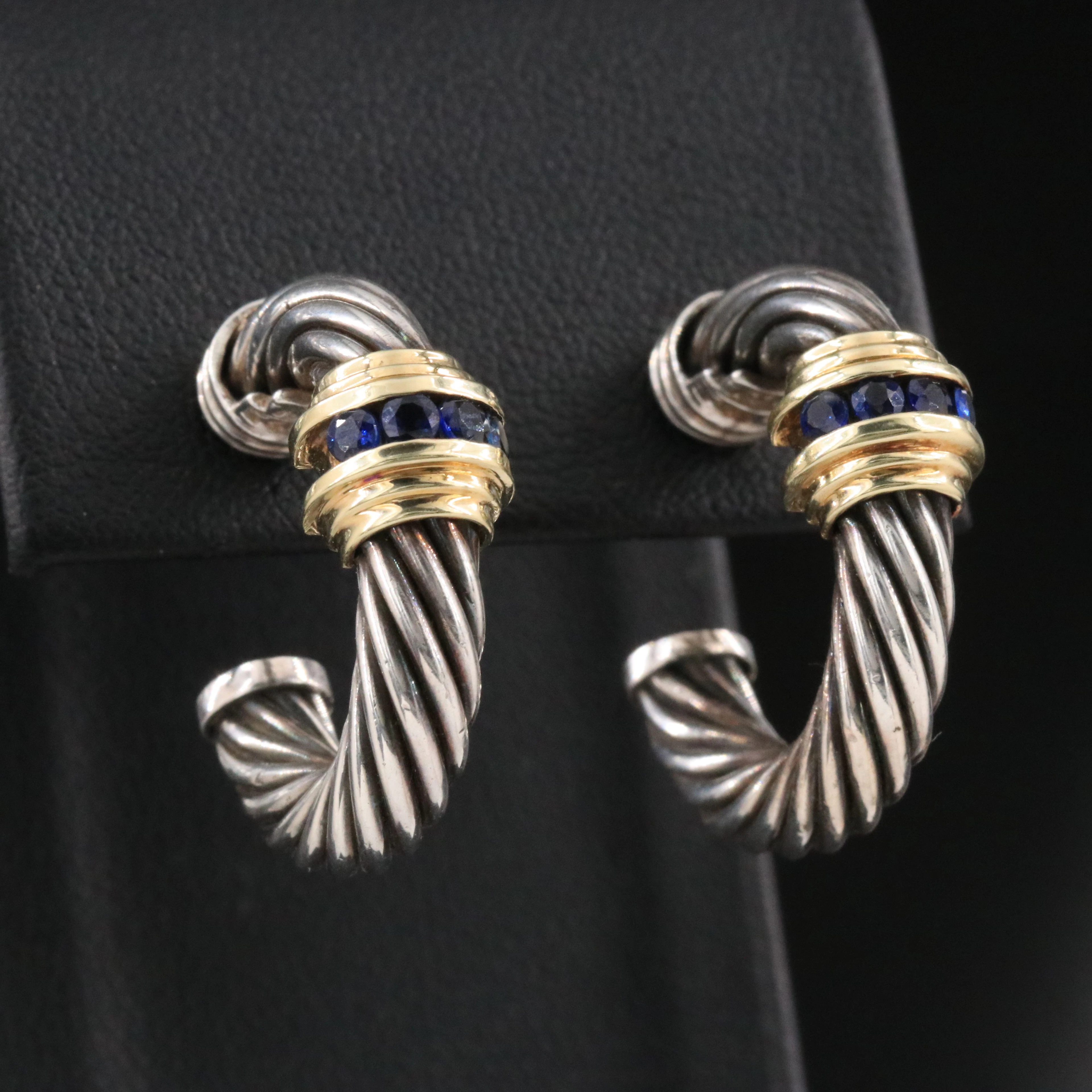 David Yurman Renaissance Sterling and Sapphire Hoop Earrings with 14K Accents