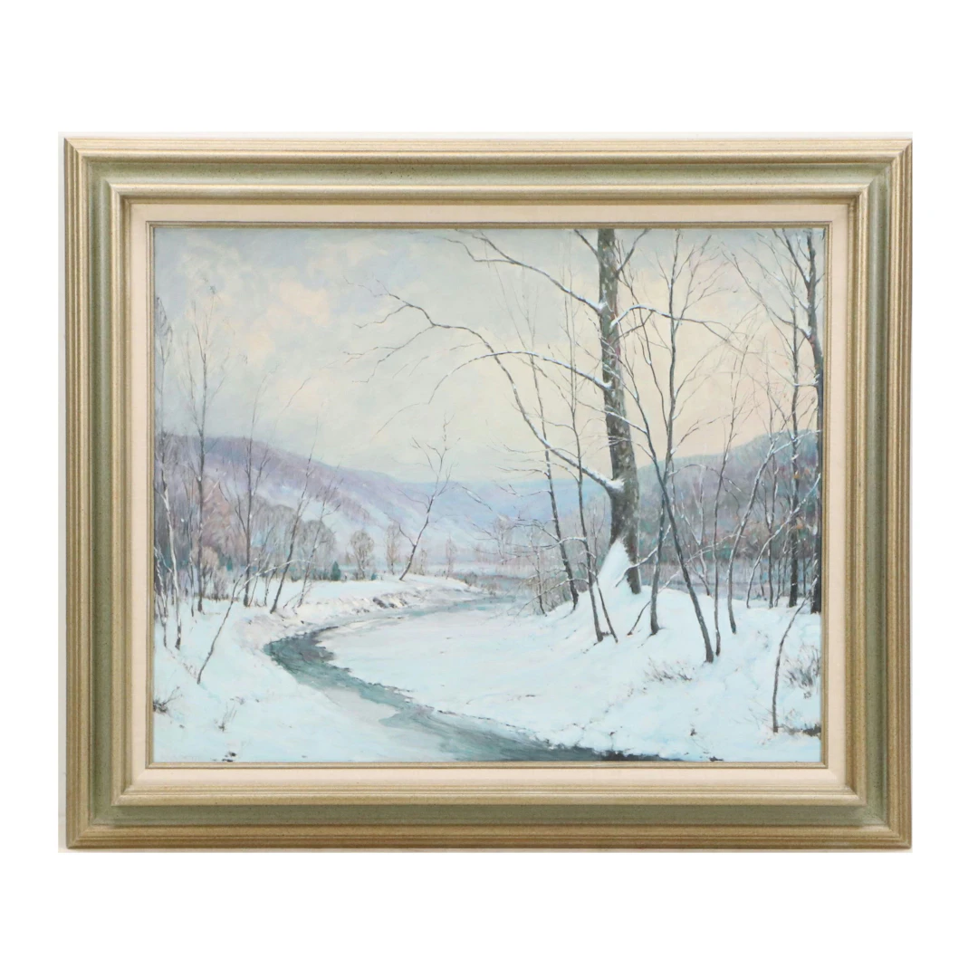 Alton Powell Coffey Winter Landscape Oil Painting, Mid-20th Century