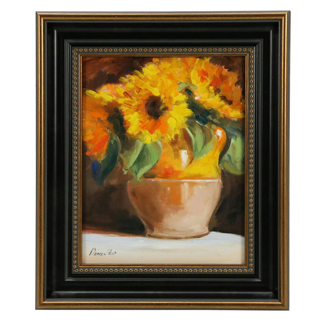 Natalia Demenko Oil Painting of Sunflowers in a Vase