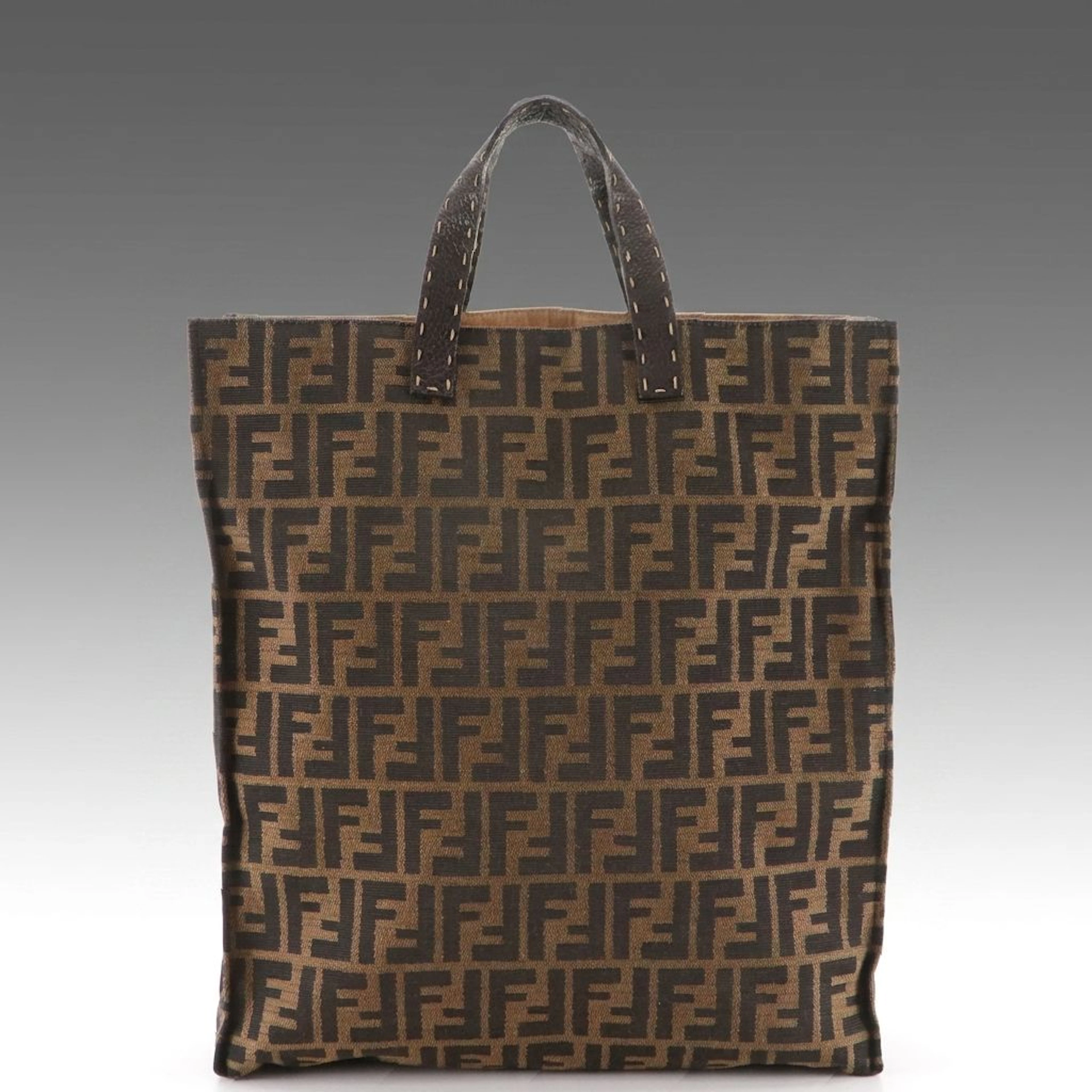 Fendi Selleria Tall Tote Bag 8BH173 in Zucca Jacquard Canvas