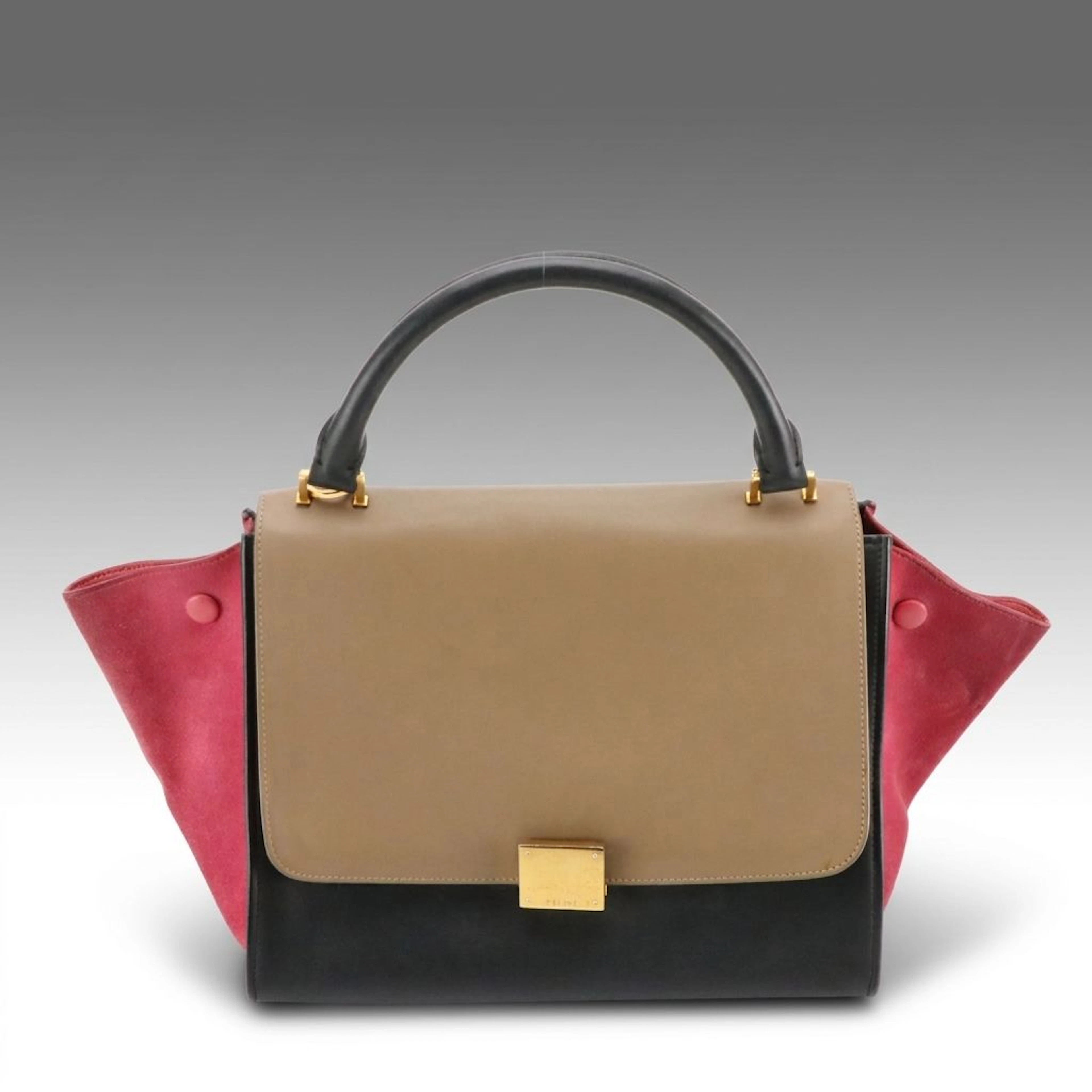 Céline Small Trapeze Two-Way Bag in Bicolor Calfskin Leather and Pink Suede