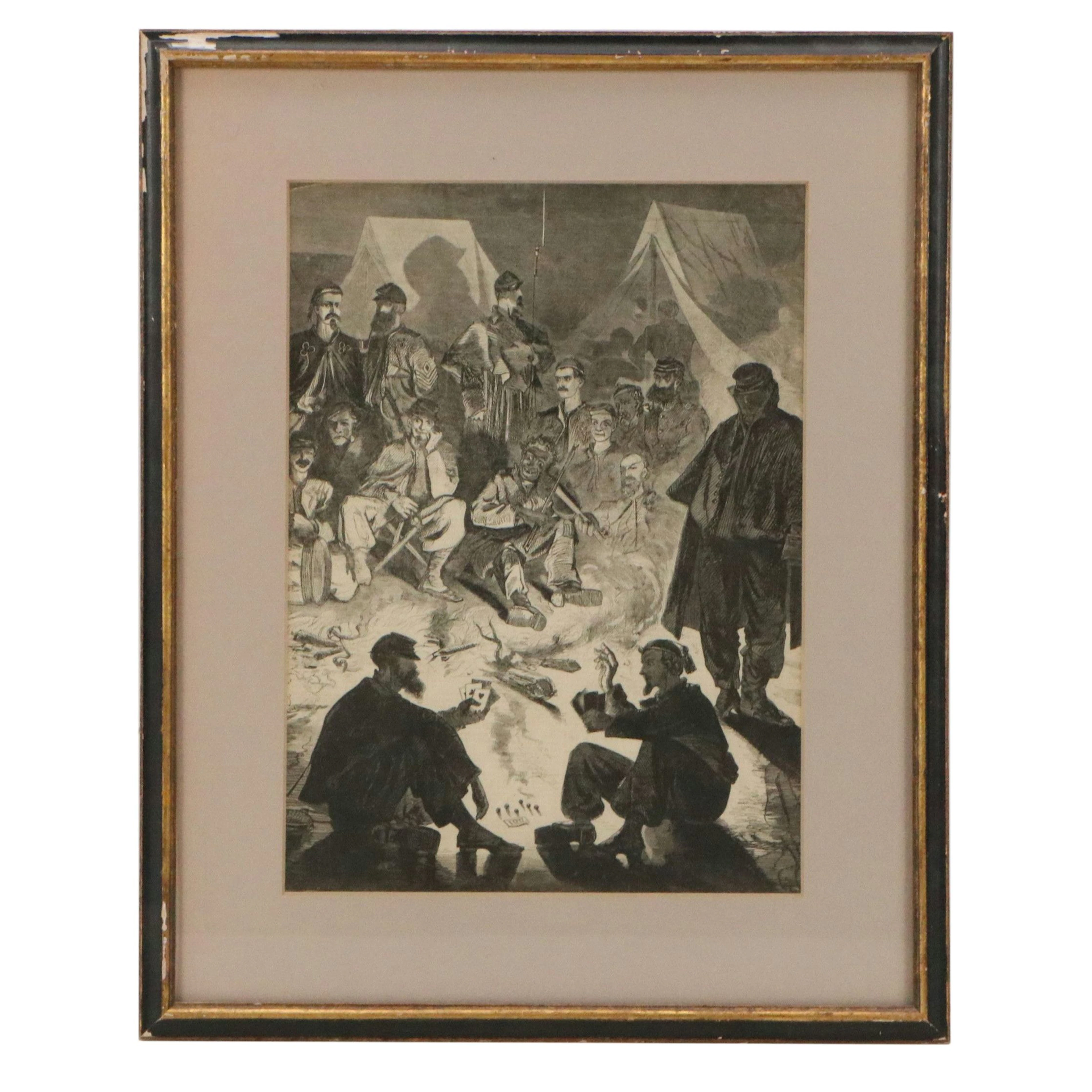 "Harper's Weekly" Engraving After Winslow Homer "A Bivouac Fire on the Potomac"