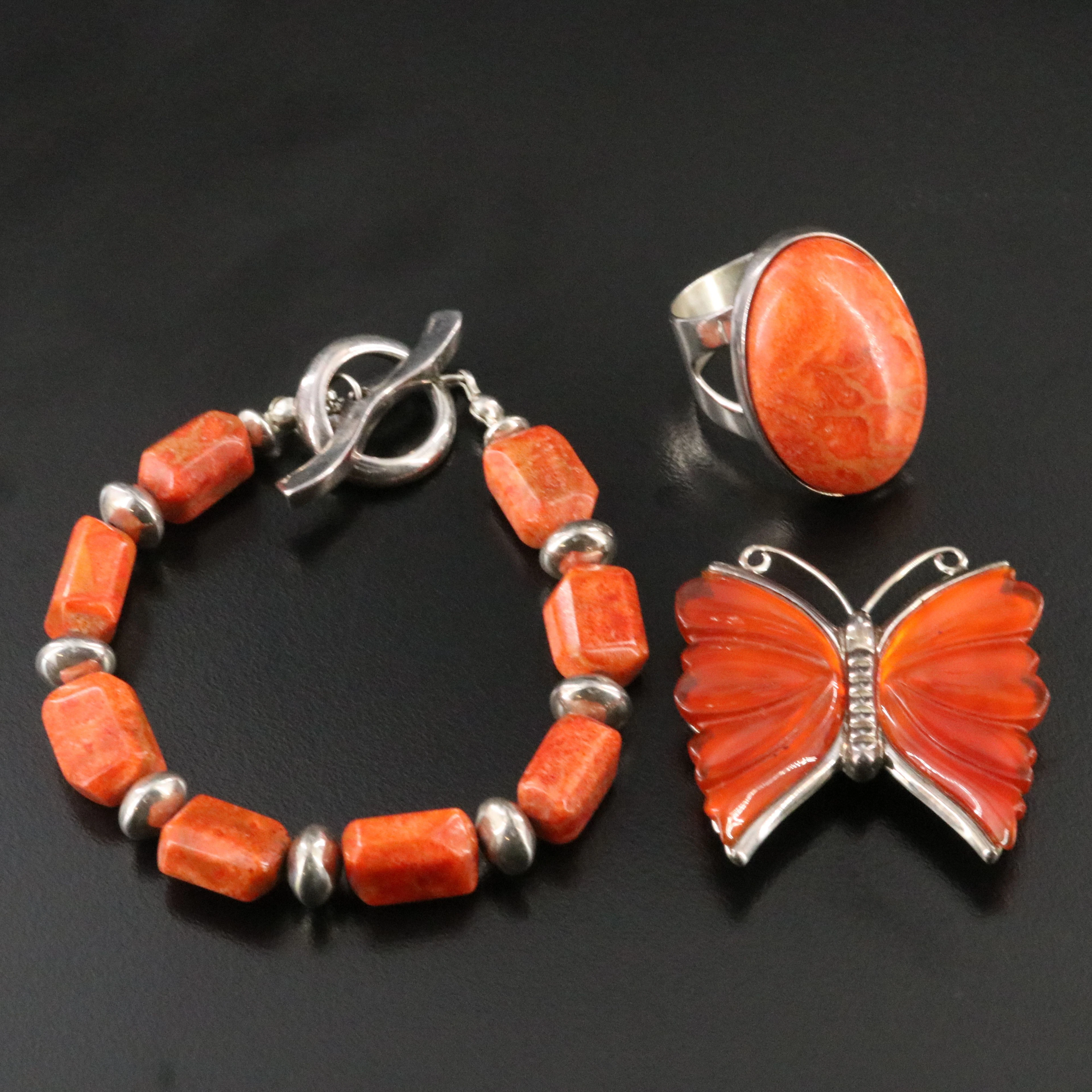 Desert Rose Trading Sterling Bracelet, Brooch & Brooch Featuring Sponge Coral