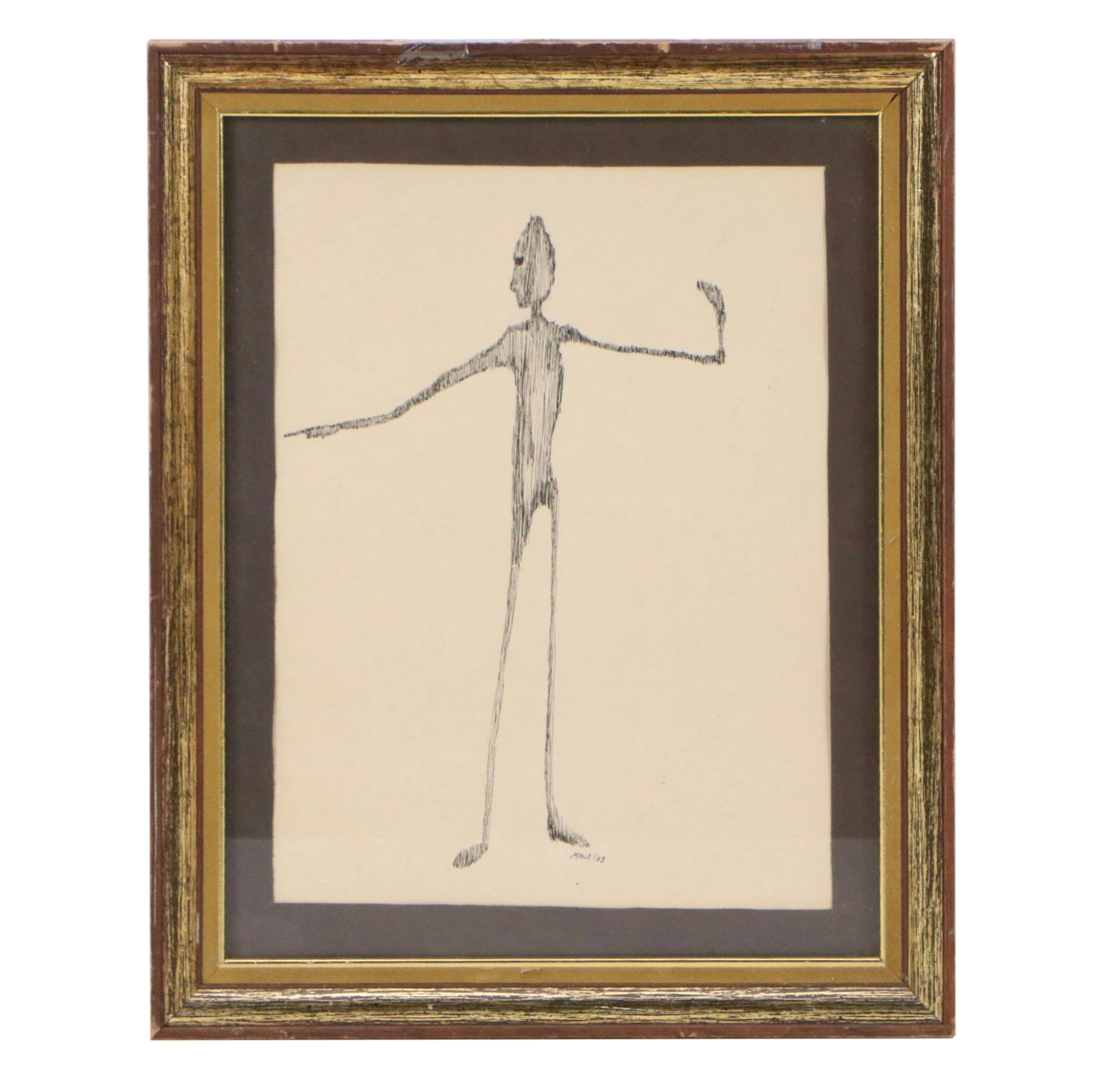 After Alberto Giacometti Ink Drawing "L'Homme au Doigt," 1963