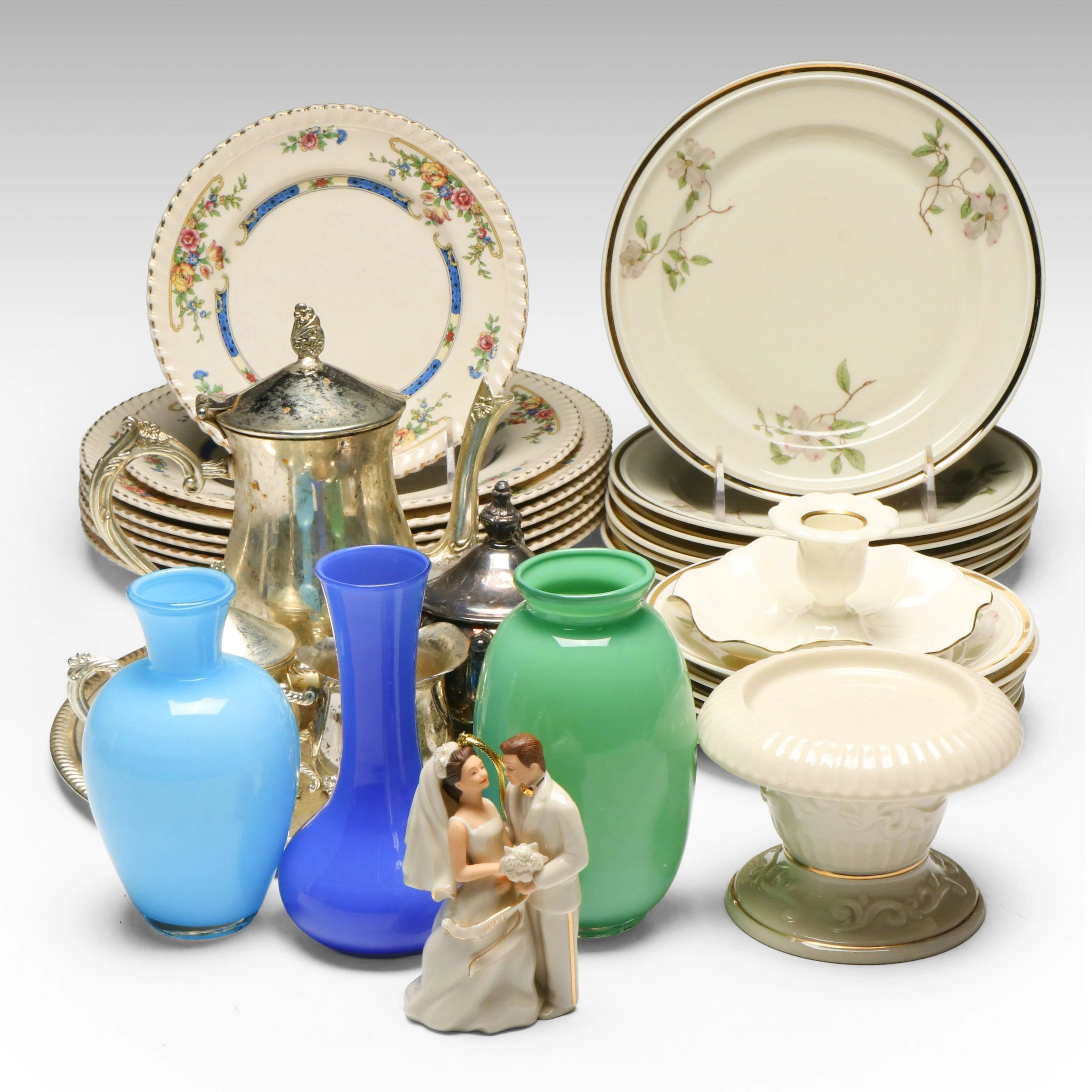 Johnson Brothers "Eastbourne" Plates with Bowl Glass Vases and More Tableware