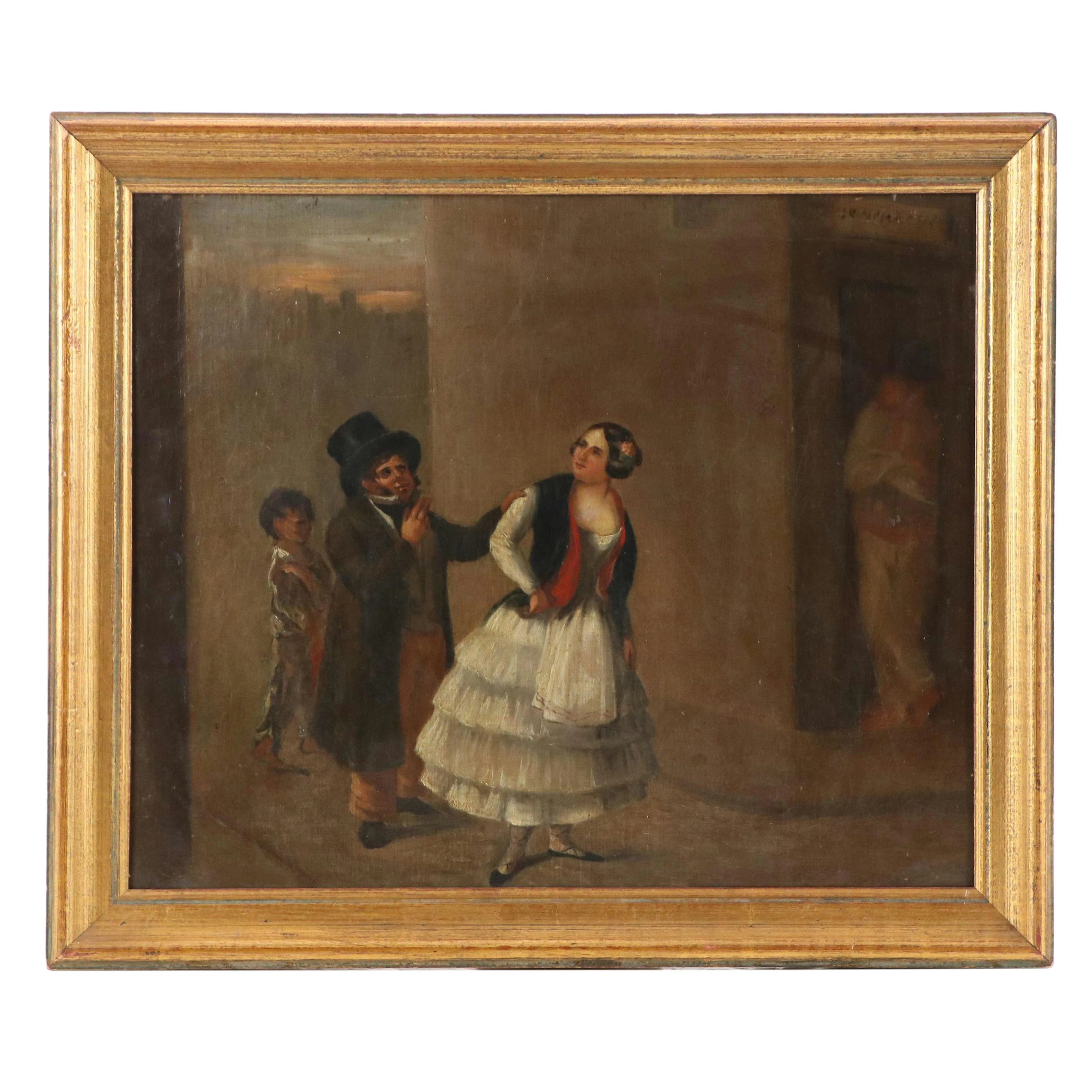 Spanish School Costumbrismo Style Oil Painting of Brothel Scene, Mid-19th C.