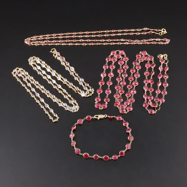 18K Necklaces and Bracelet Including Filled Corundum, Ruby and Moonstone