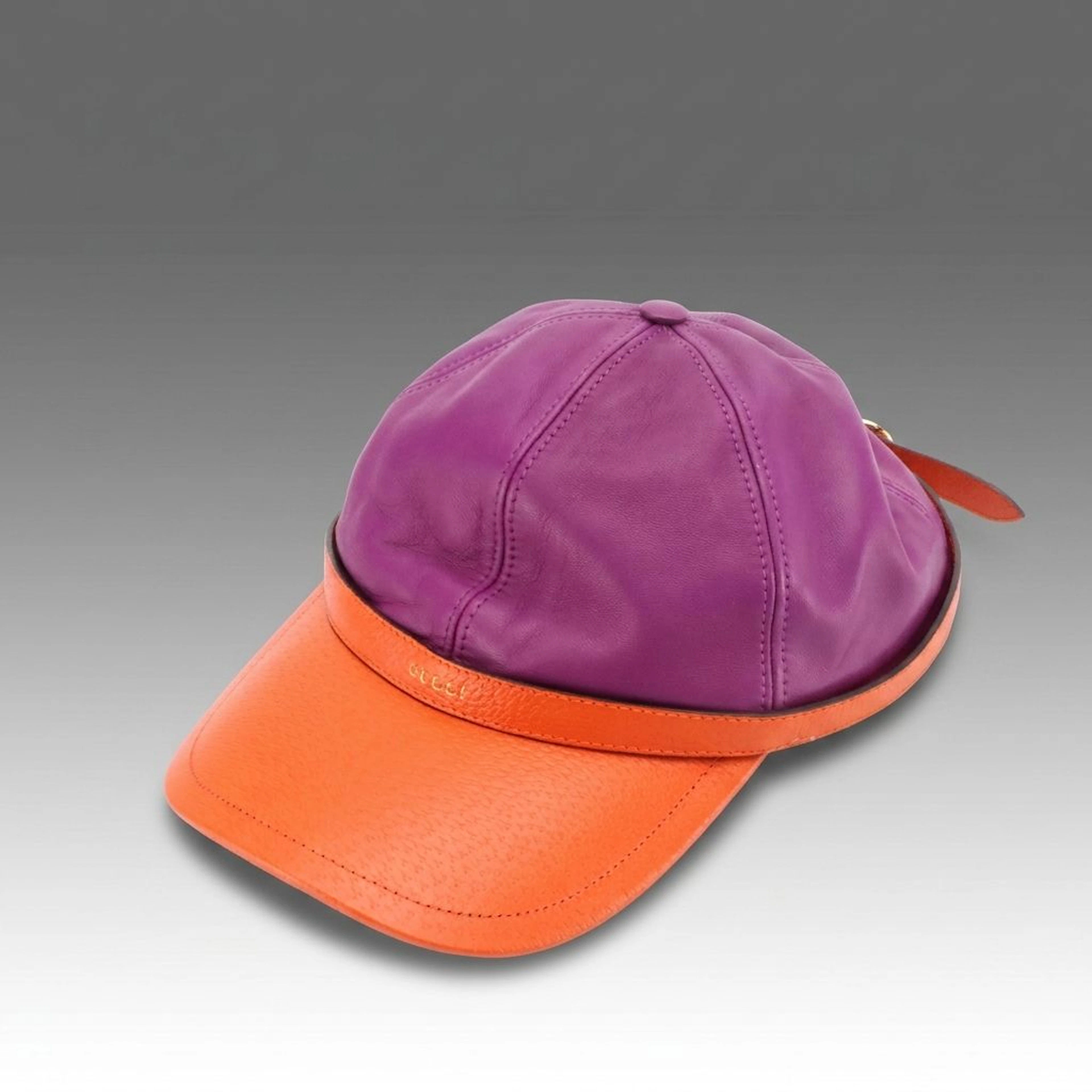 Gucci Baseball Cap in Purple Lambskin and Orange Calfskin Leathers