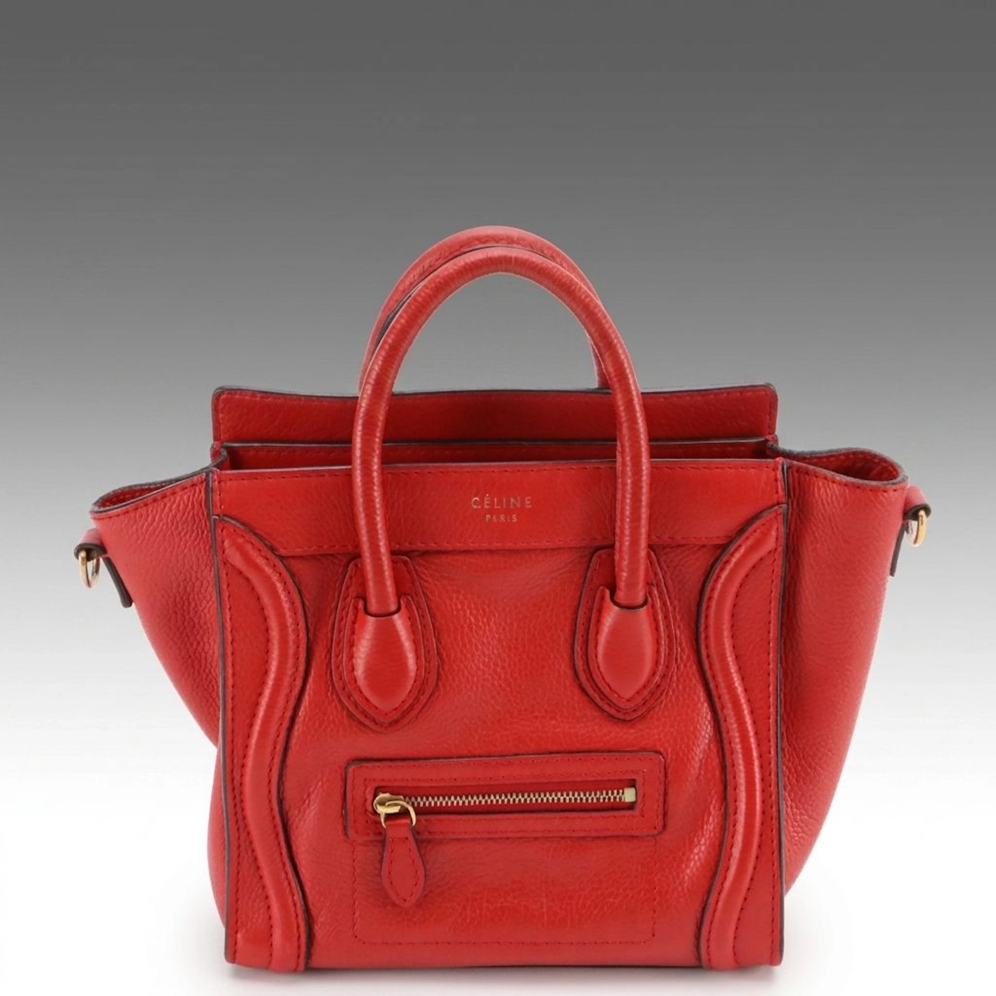 Celine Nano Luggage Two-Way Bag in Red Drummed Calfskin Leather
