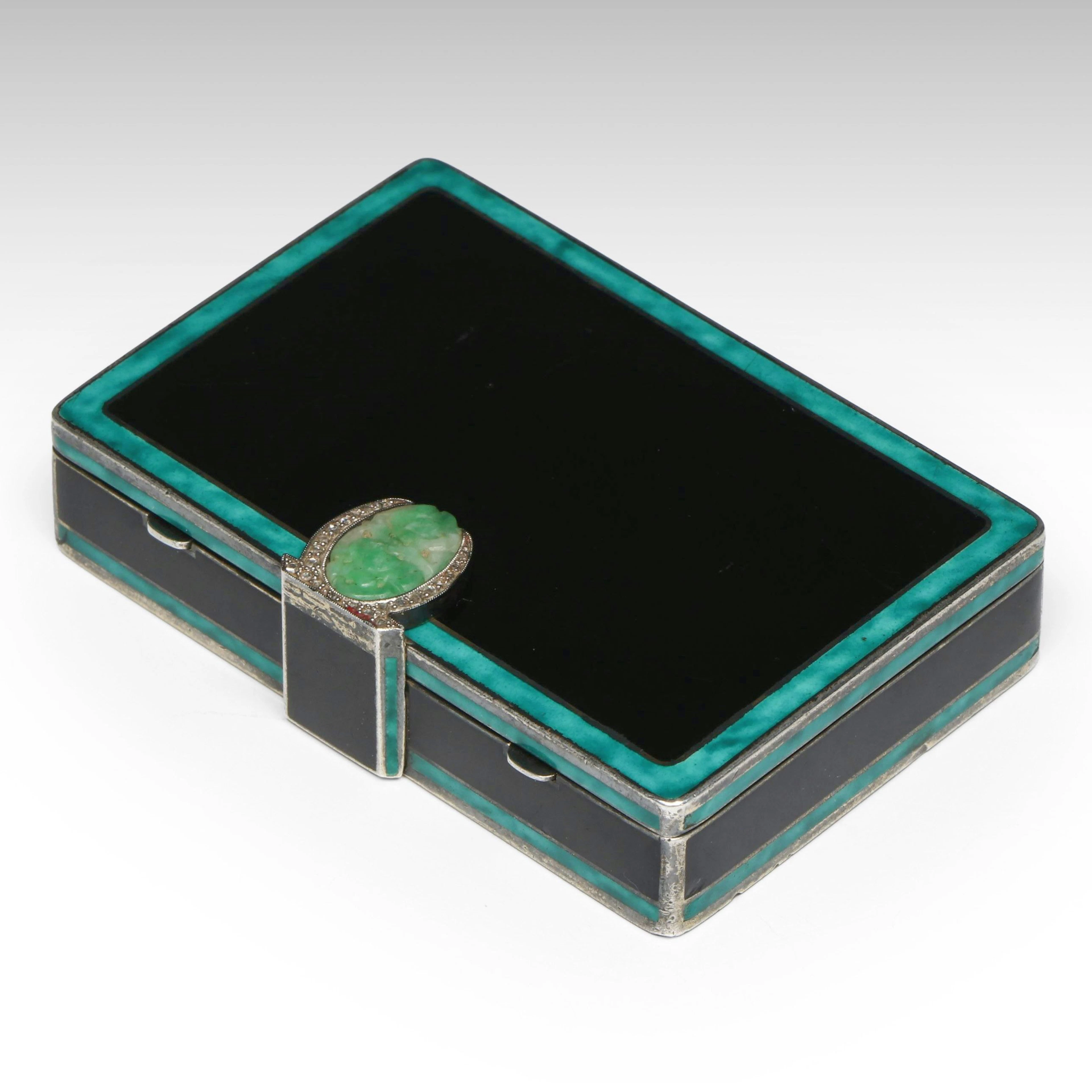Auguste Peyroula for Joel Helft Gilt Sterling Compact with Diamond Jade Clasp