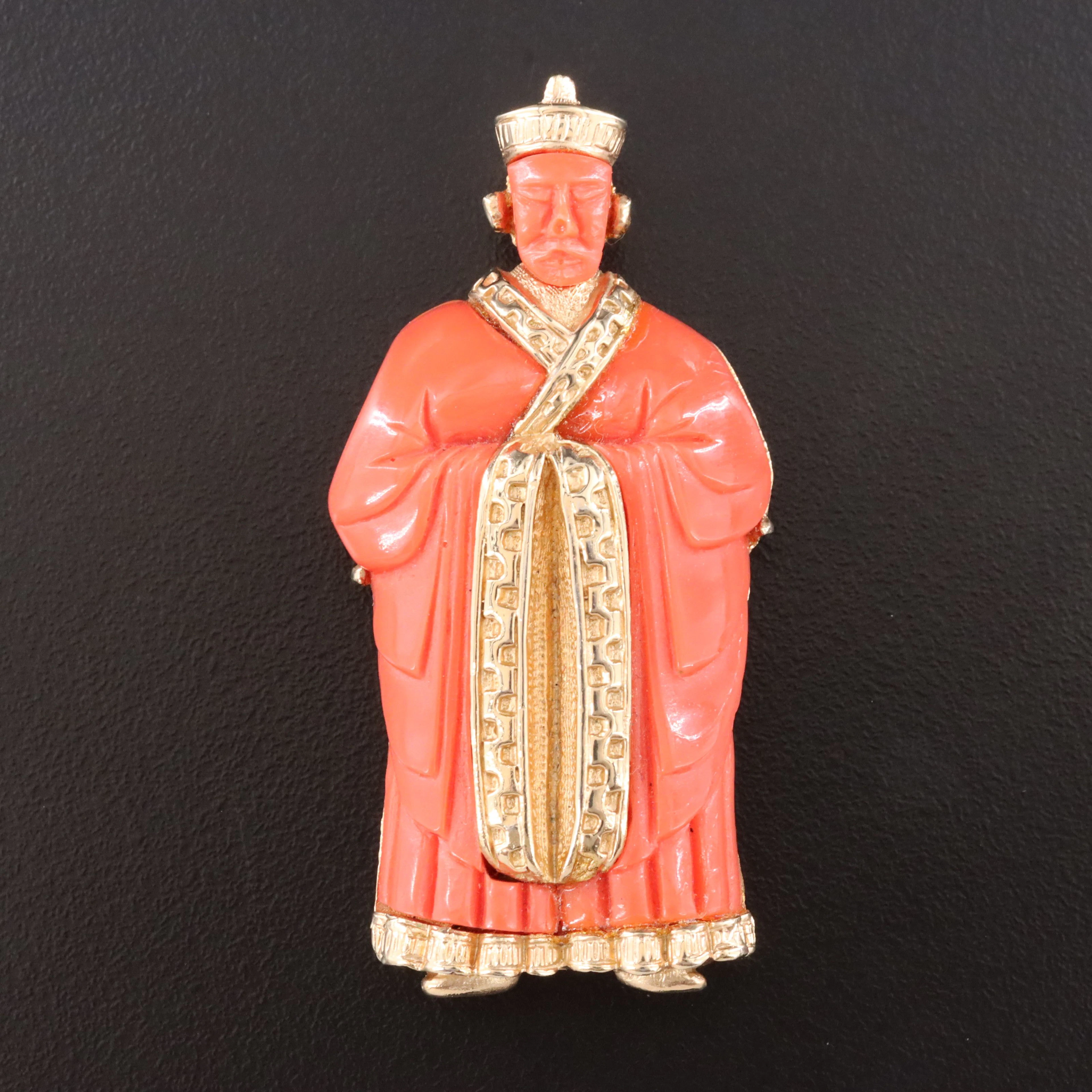Vintage Asian Wise Man Brooch, 1960s