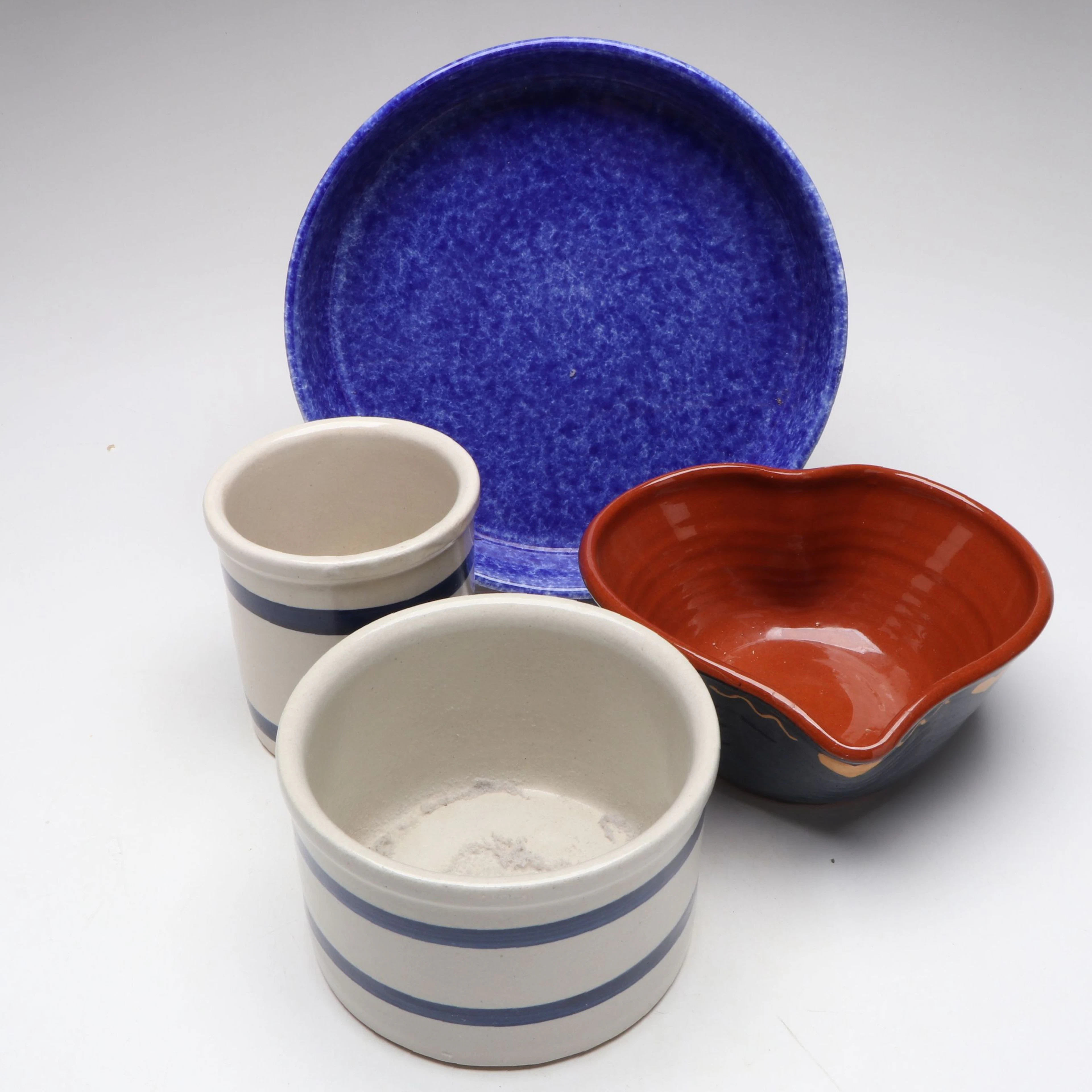Turtlecreek Pottery Heart Bowl with Other Rustic Ceramic Pie Pan and Crocks
