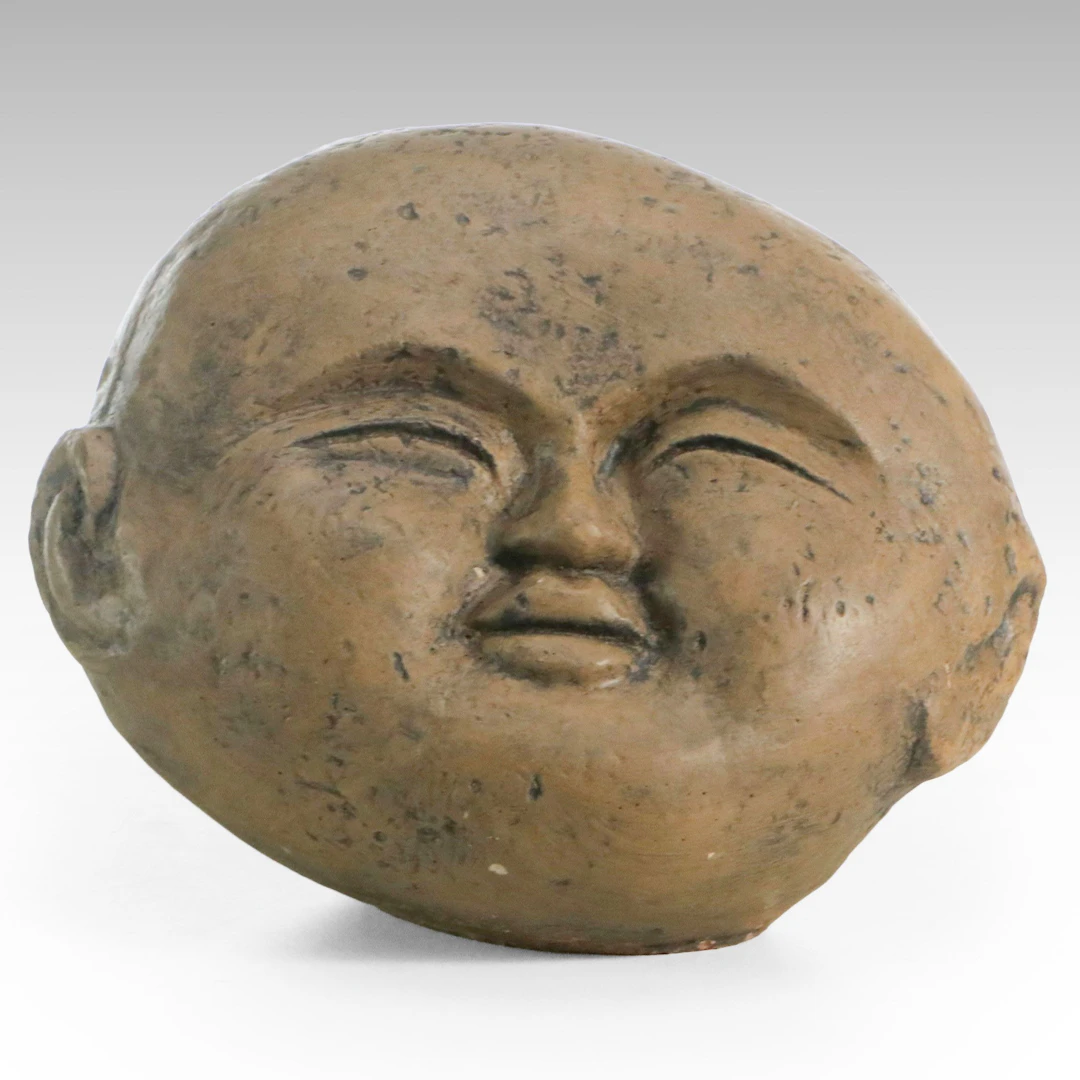 Chinese Style Textured Chalkware Abstract Buddha Head Bust