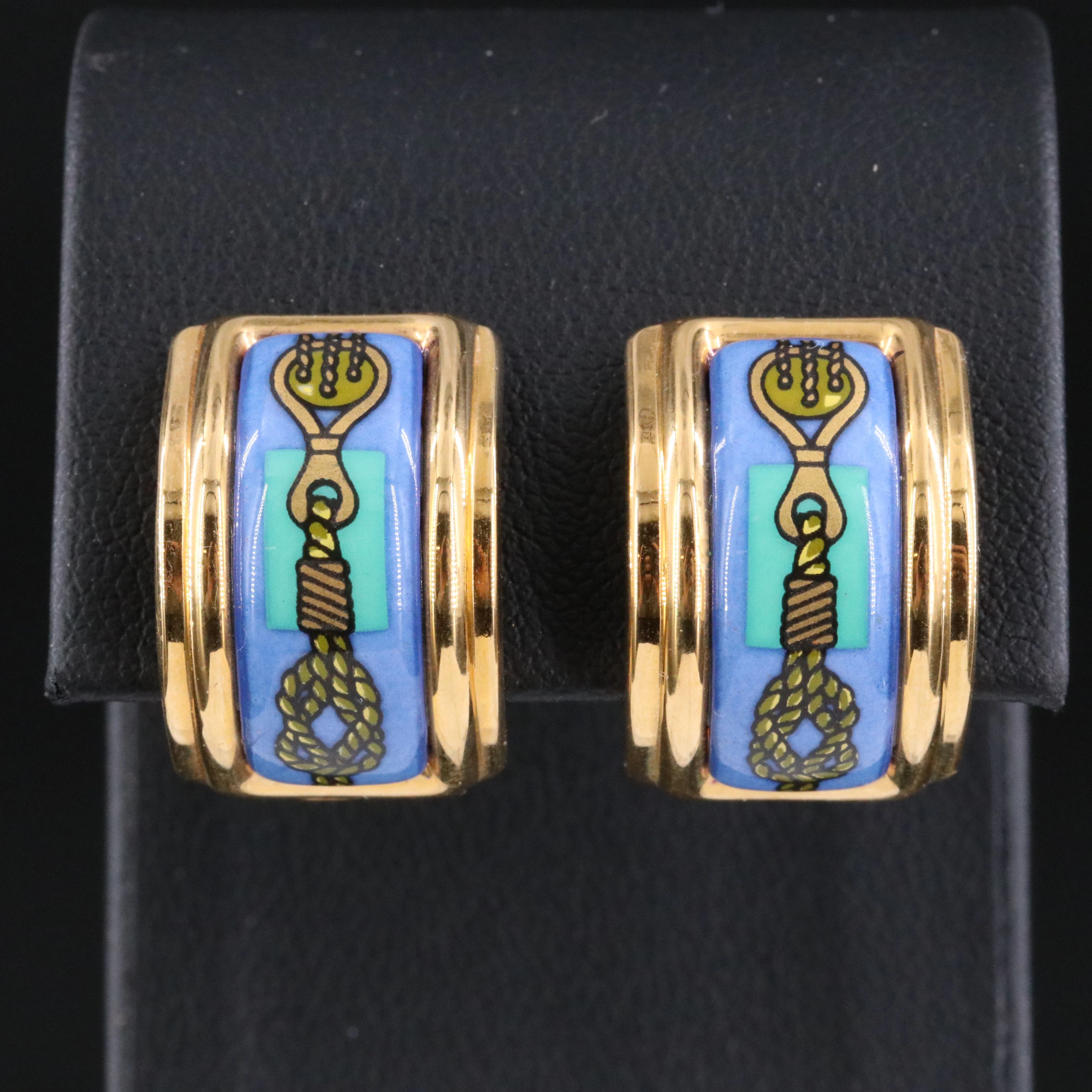 Hermès Blue Enamel Clip Earrings