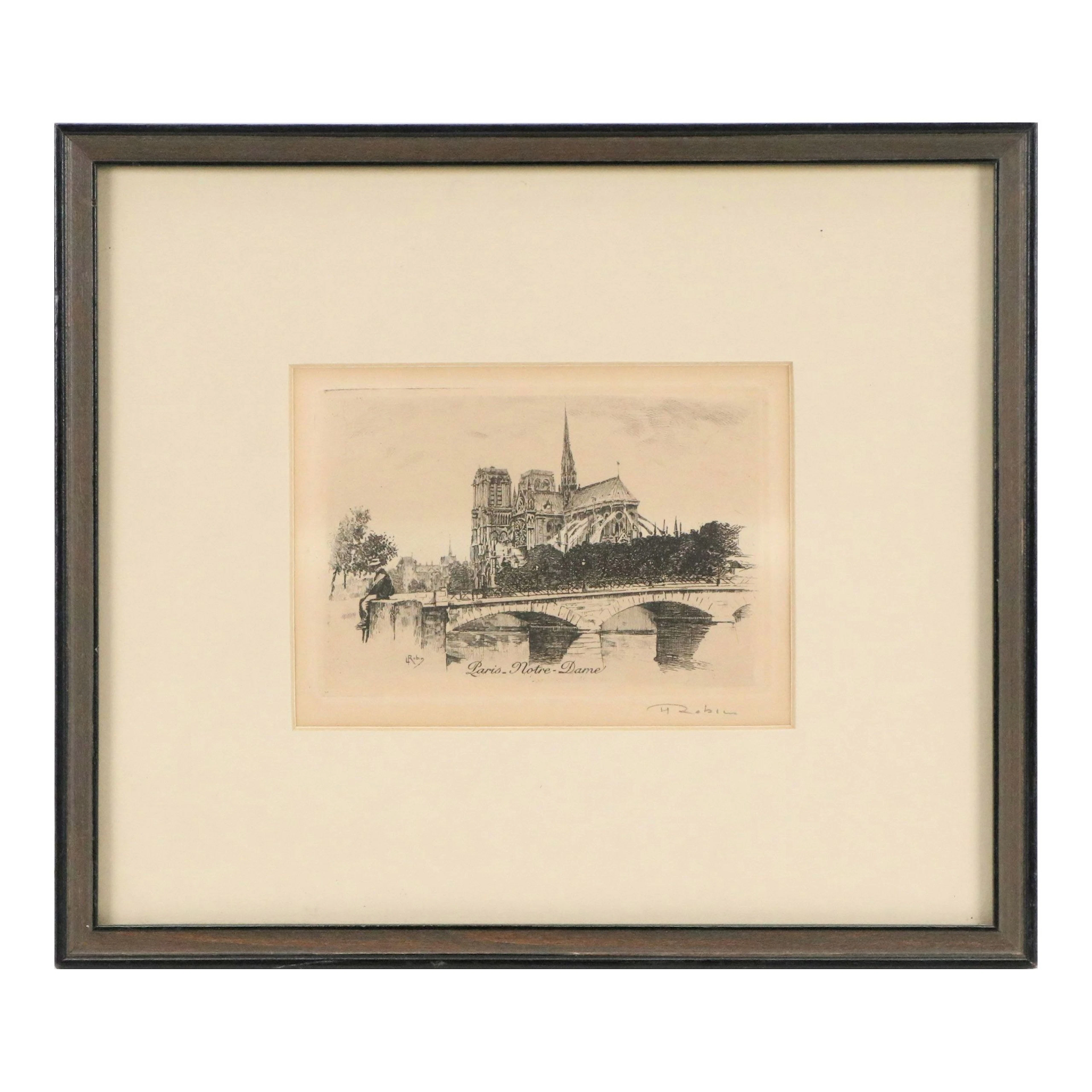 Léopold Robin Engraving "Paris, Notre-Dame," Early 20th Century