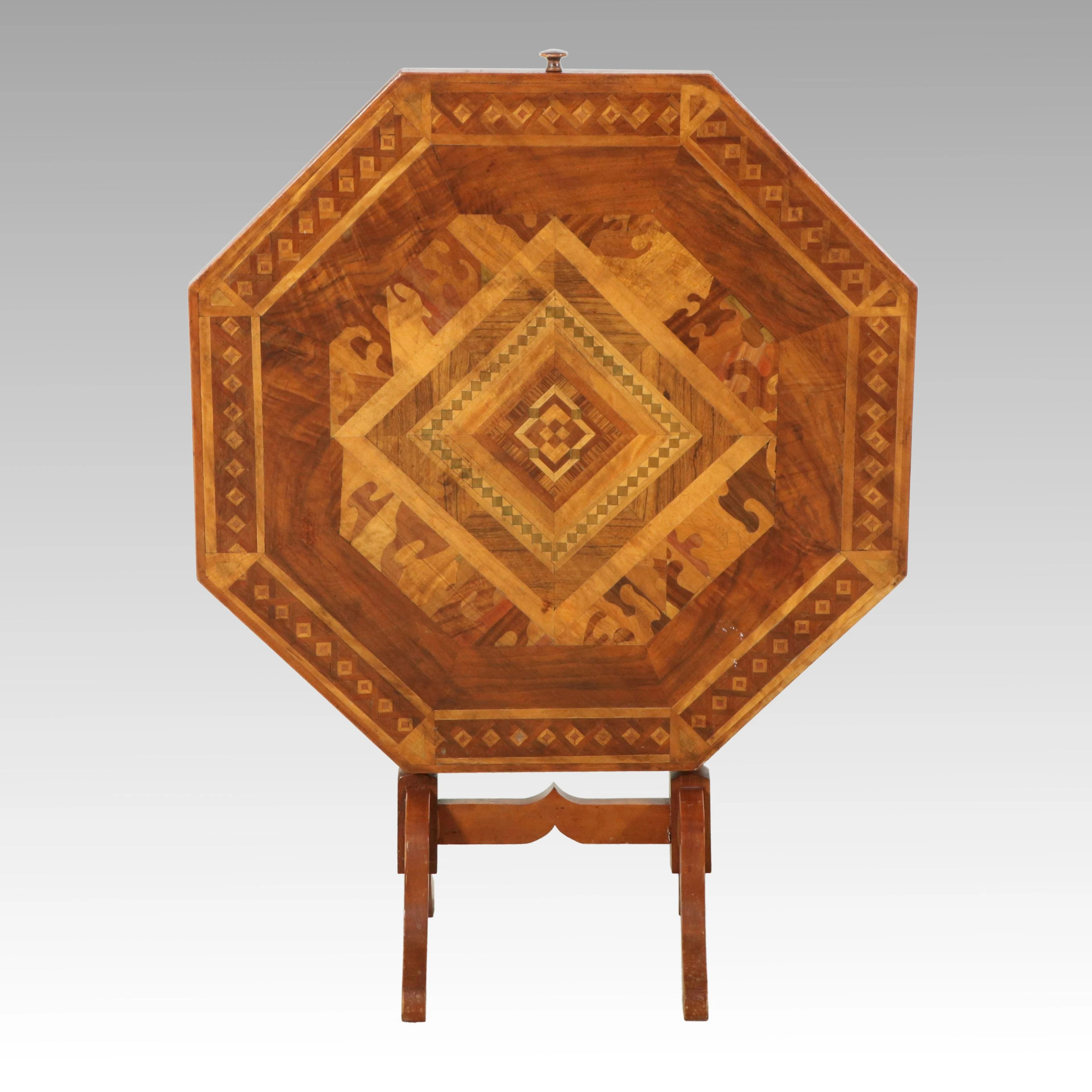Sorrento Style Inlaid Marquetry Octagonal Tilt-Top Table, Late 20th Century