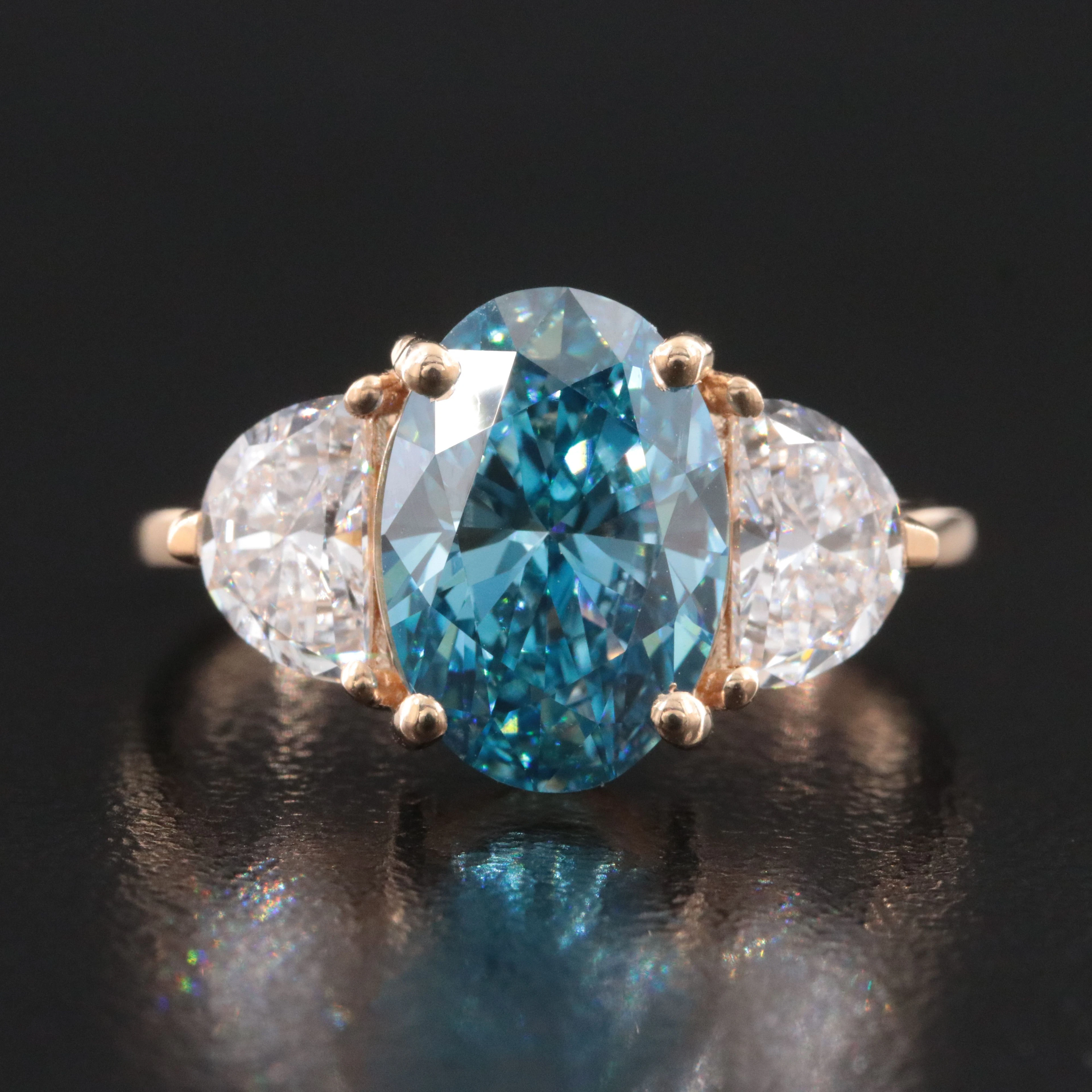 14K 3.55 CTW Lab Grown Diamond Ring with Fancy Vivid Blue Center & IGI Report