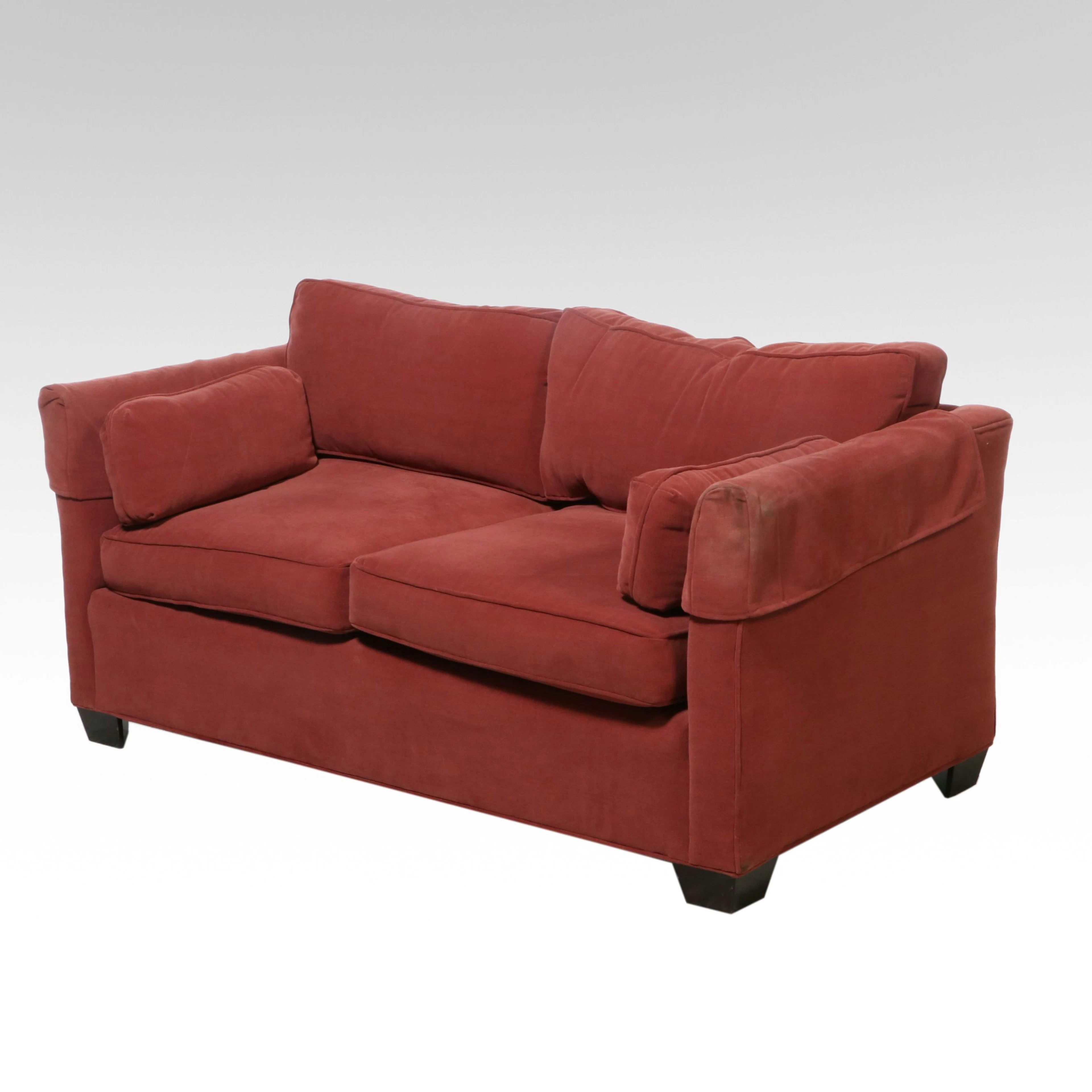 Contemporary Red Fabric Upholstered Loveseat