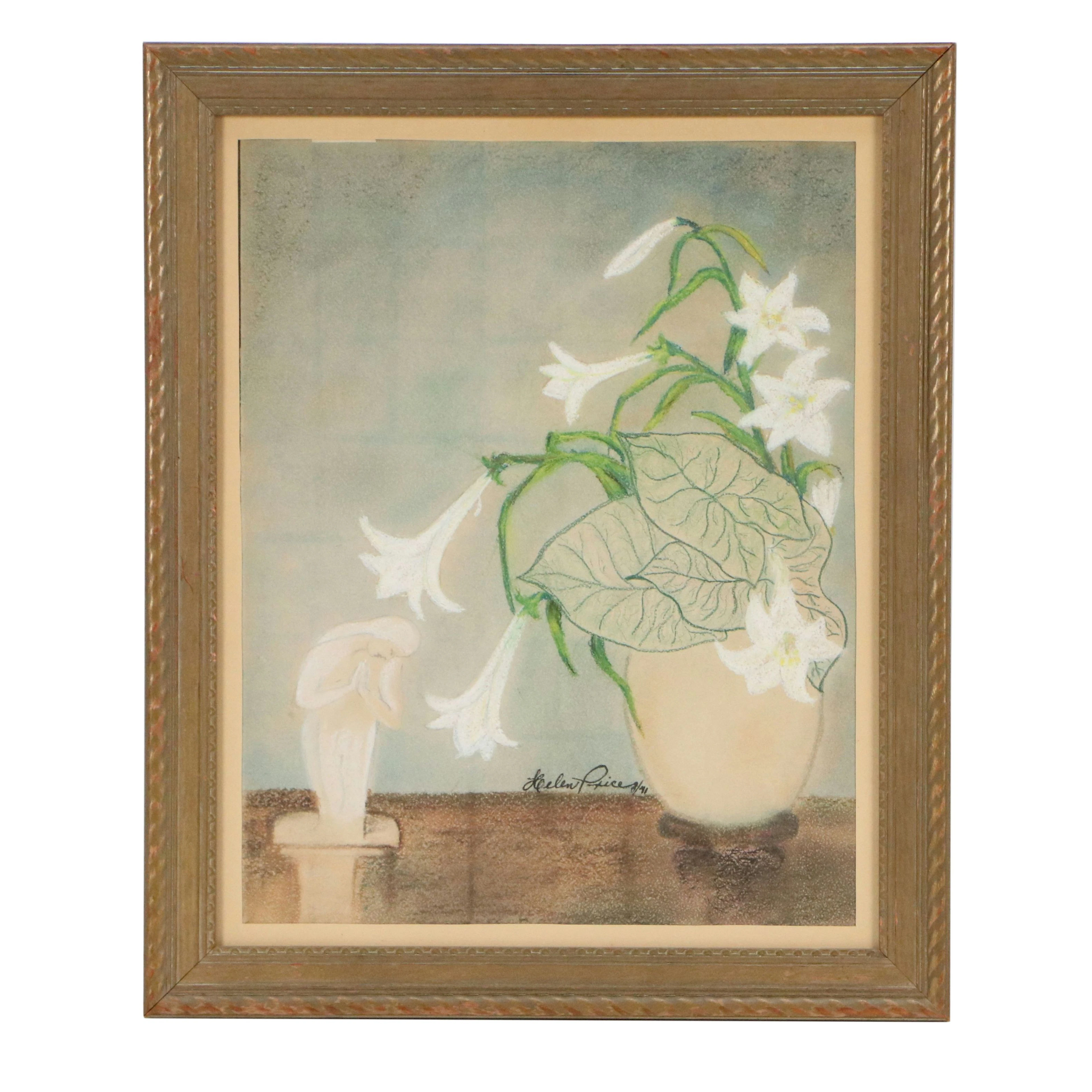 Helen Price Still Life Pastel Drawing of Floral Arrangement, 1941