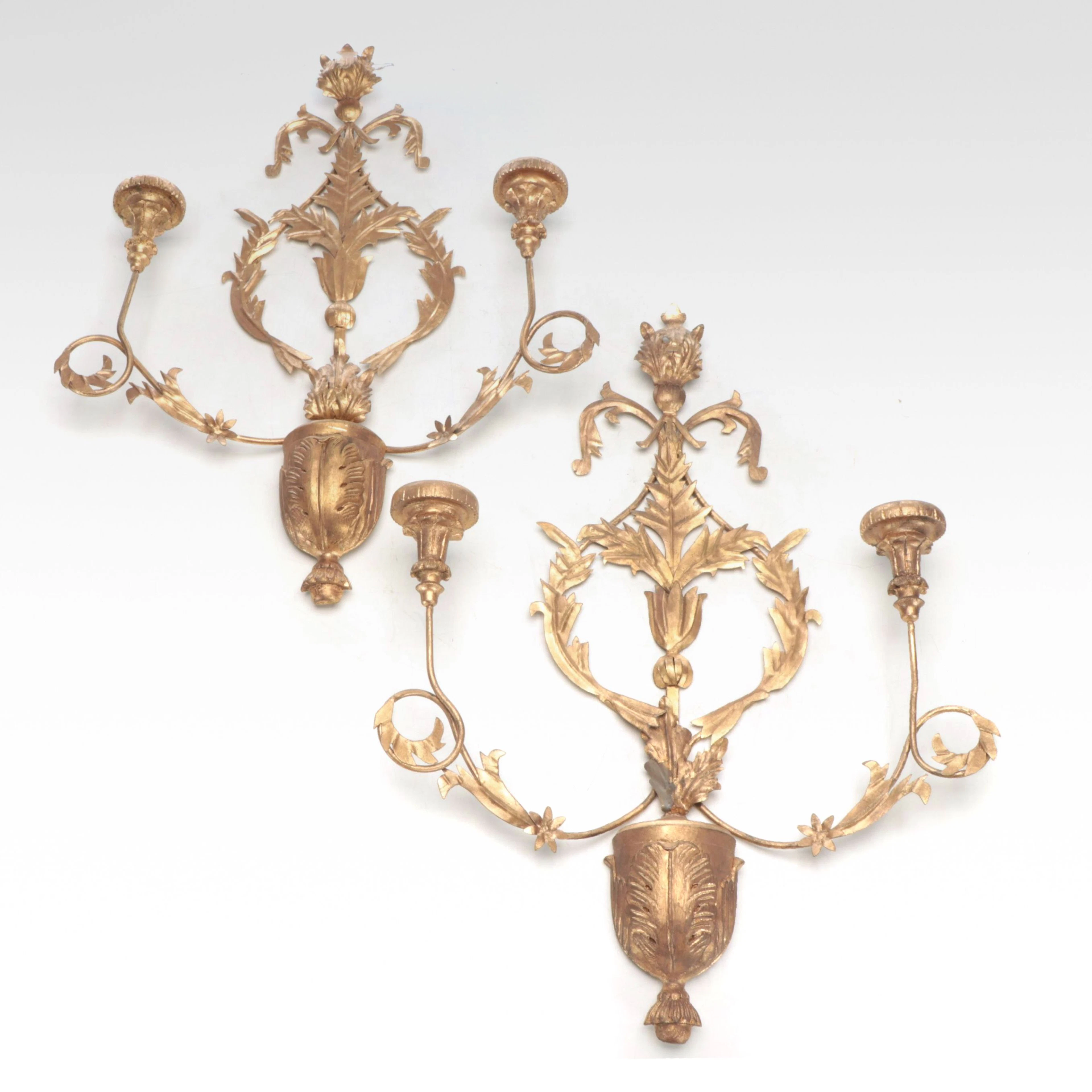 Pair of Italian Baroque Style Giltwood Candle Sconces