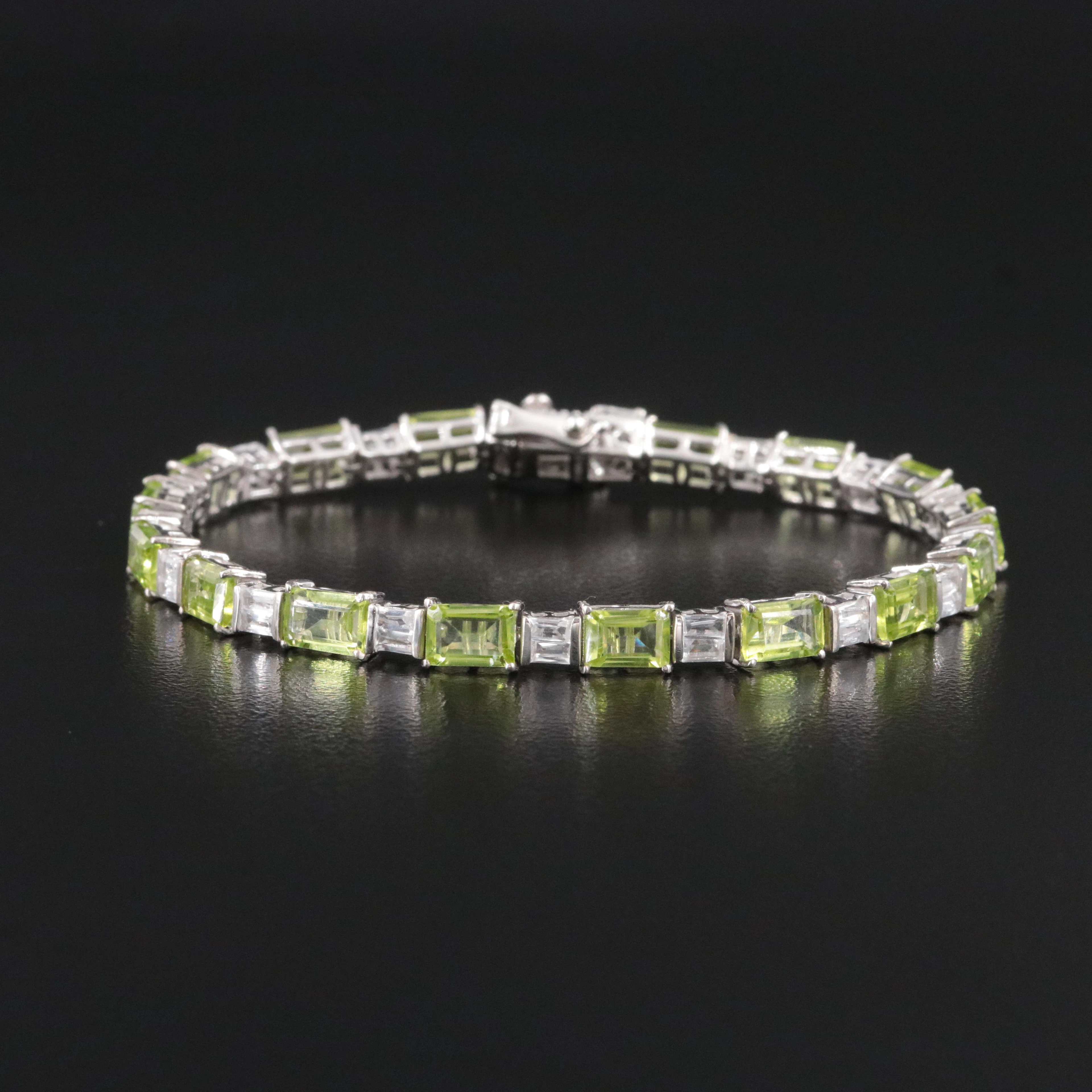 Sterling Peridot and White Topaz Line Bracelet