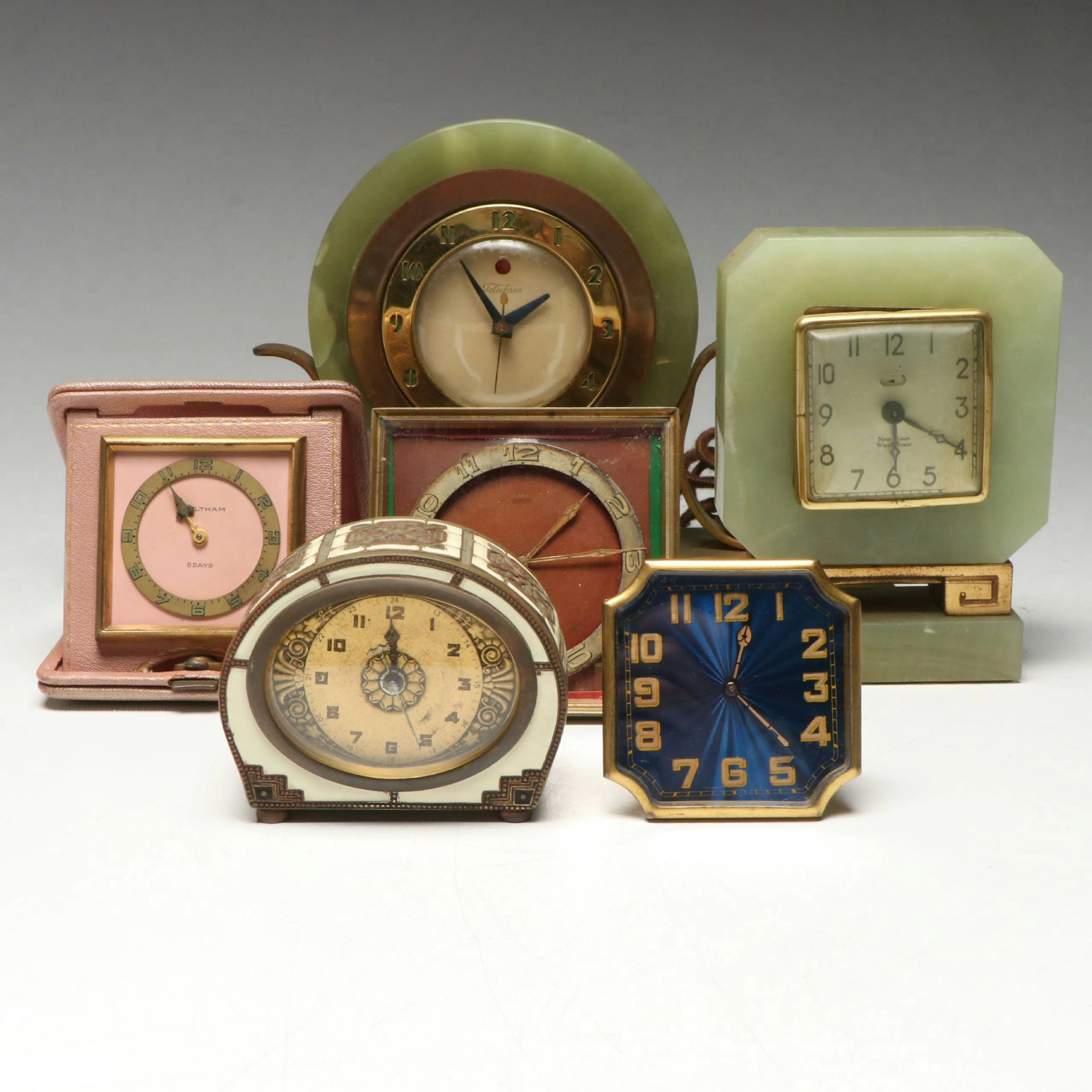 Telechron and New Have Onyx Case with Other Art Deco Style Clocks