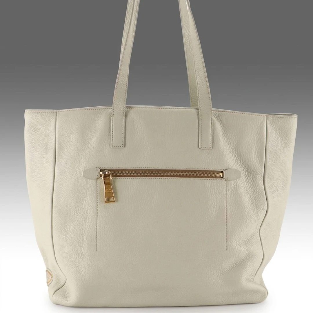 Prada Front Pocket Zip Tote Bag in Grained Calfskin Leather