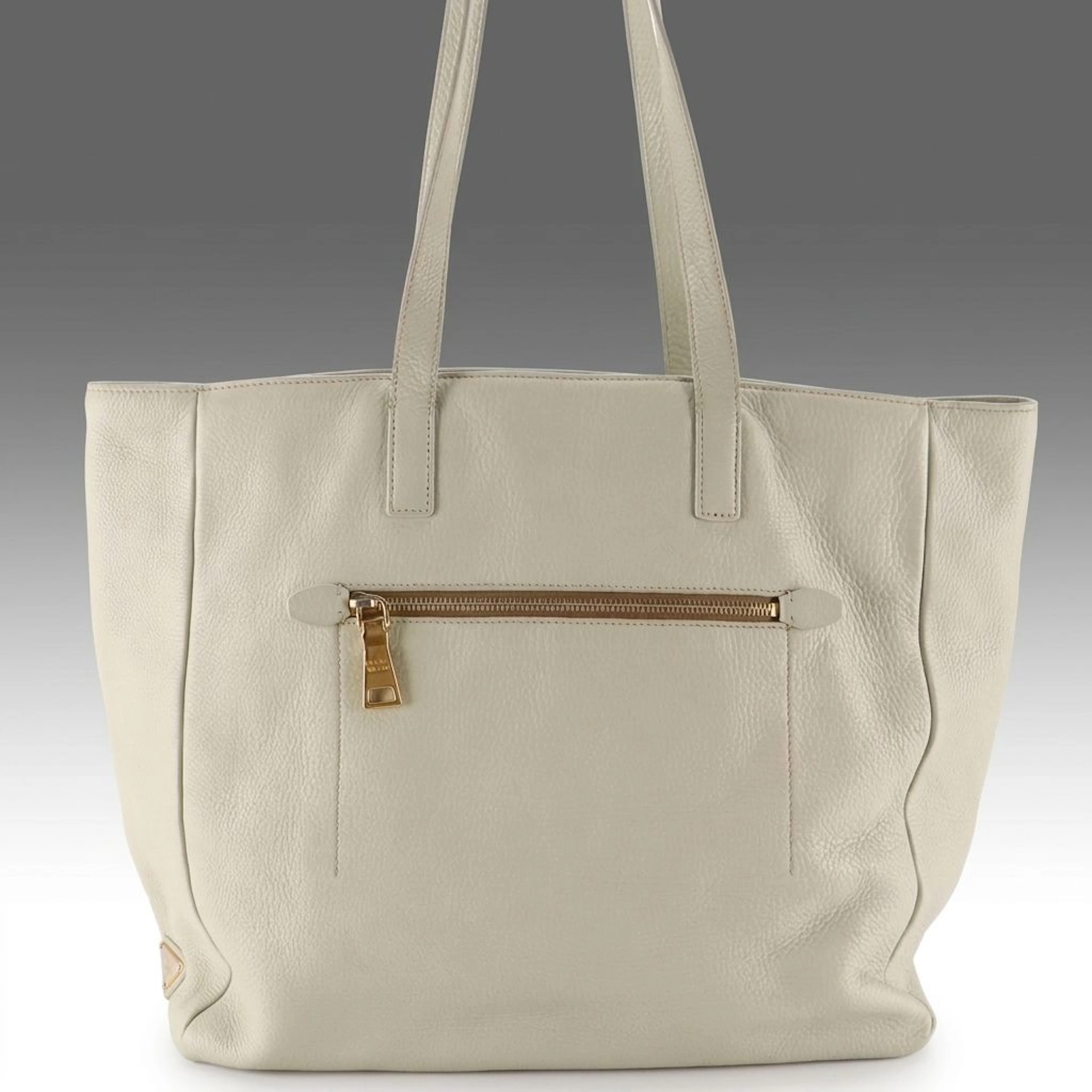 Prada Front Pocket Zip Tote Bag in Grained Calfskin Leather