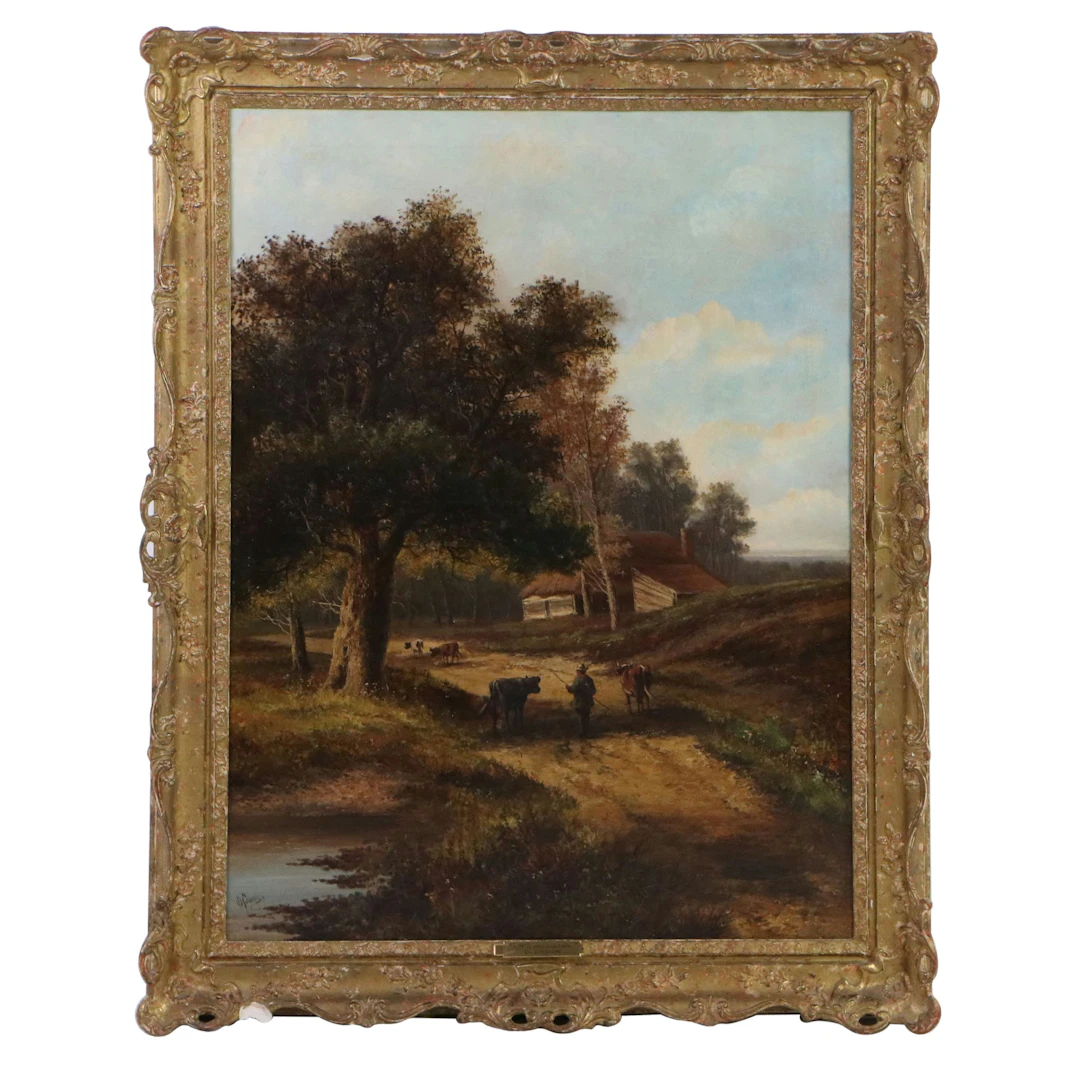 D. Crook Landscape Oil Painting "Homewards," 19th Century
