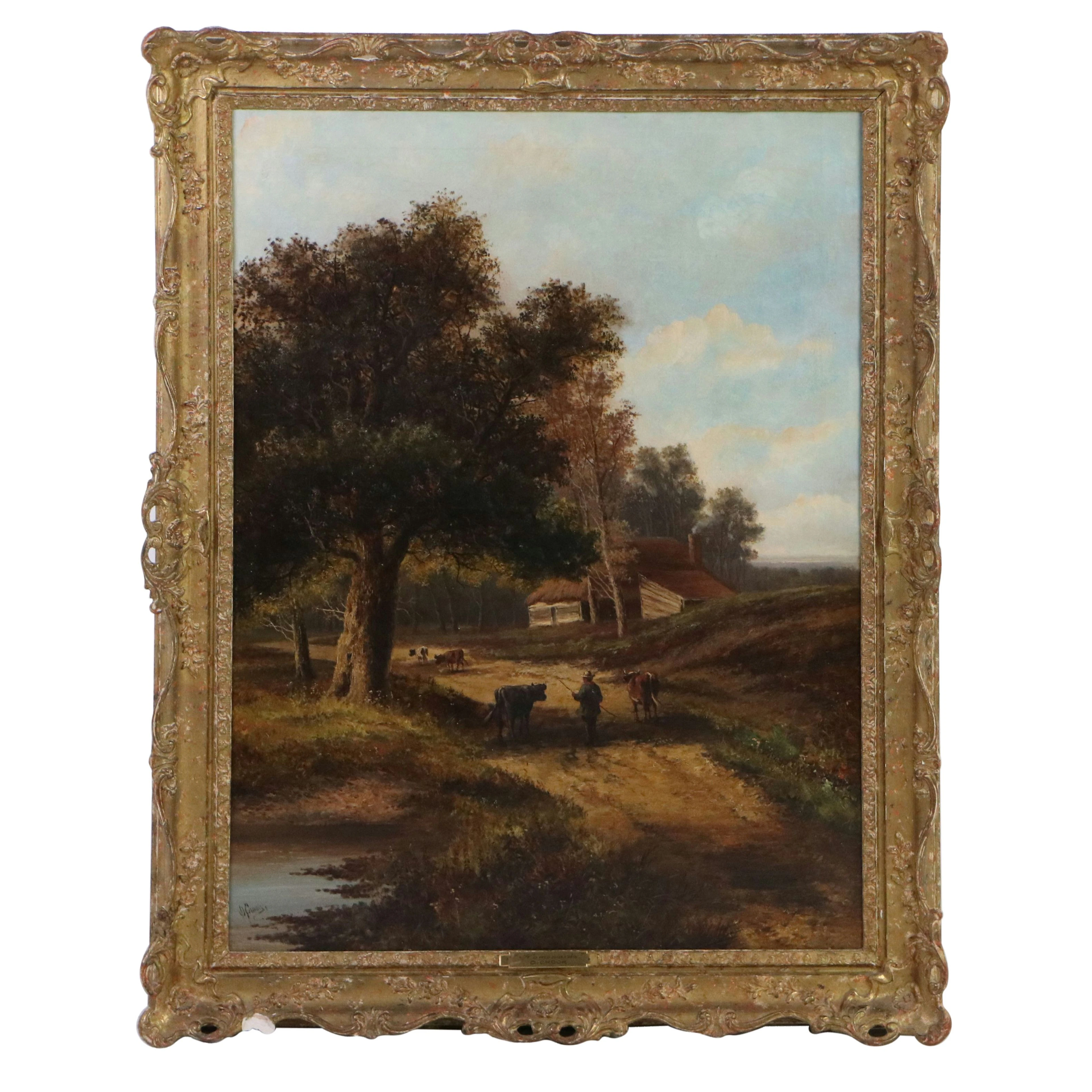 D. Crook Landscape Oil Painting "Homewards," 19th Century