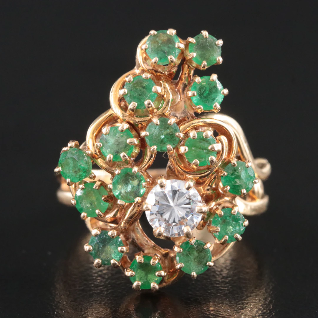 14K Diamond and Emerald Ring